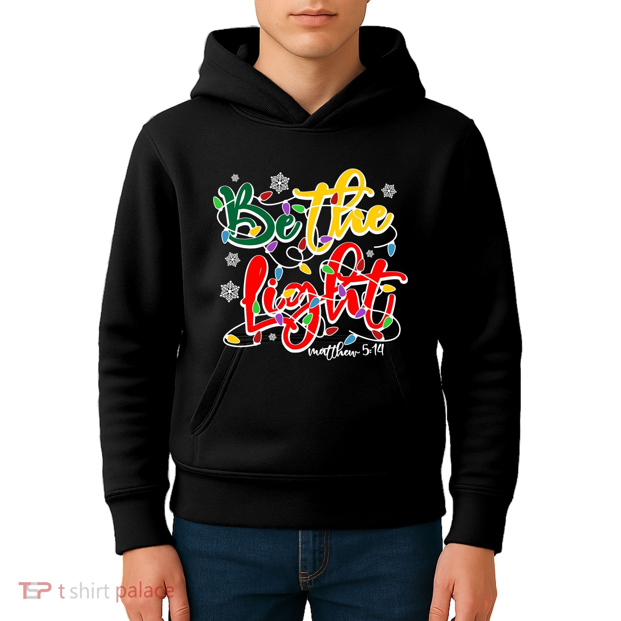 Be The Light Matthew 5 14 Jesus Christmas Lights Kids Hoodie