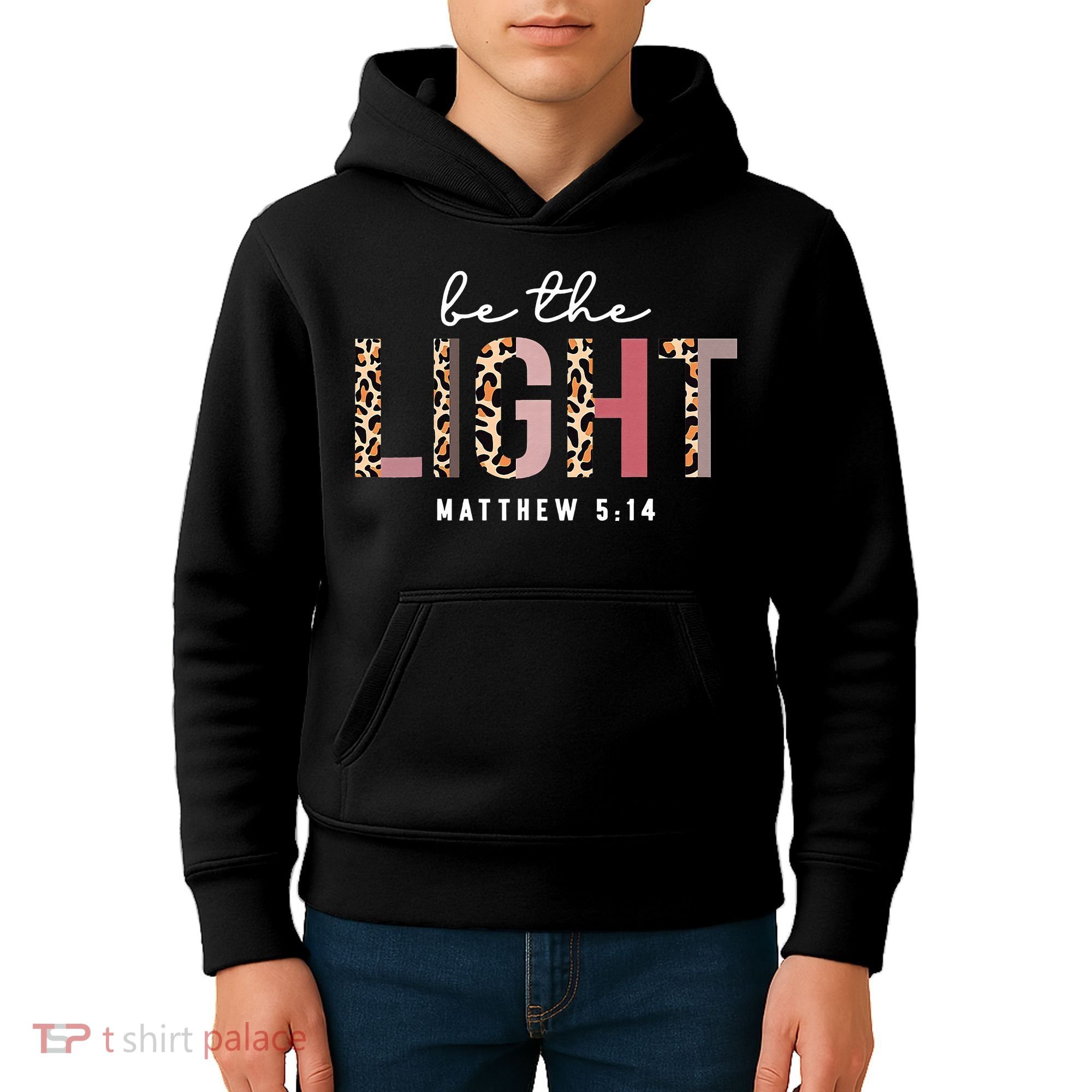 Be The Light Faith Jesus Christian Boho Leopard Cheetah Kids Hoodie