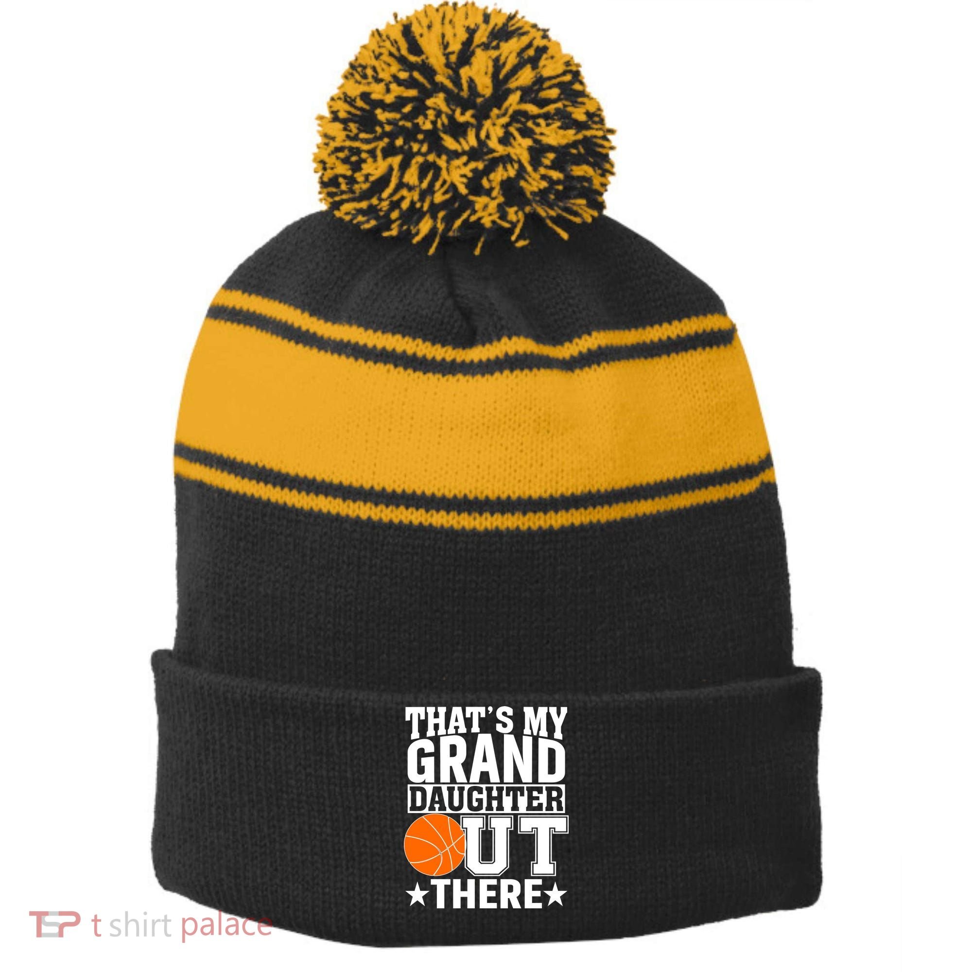 Basketball That's My Grand Daughter Out There Stripe Pom Pom Beanie