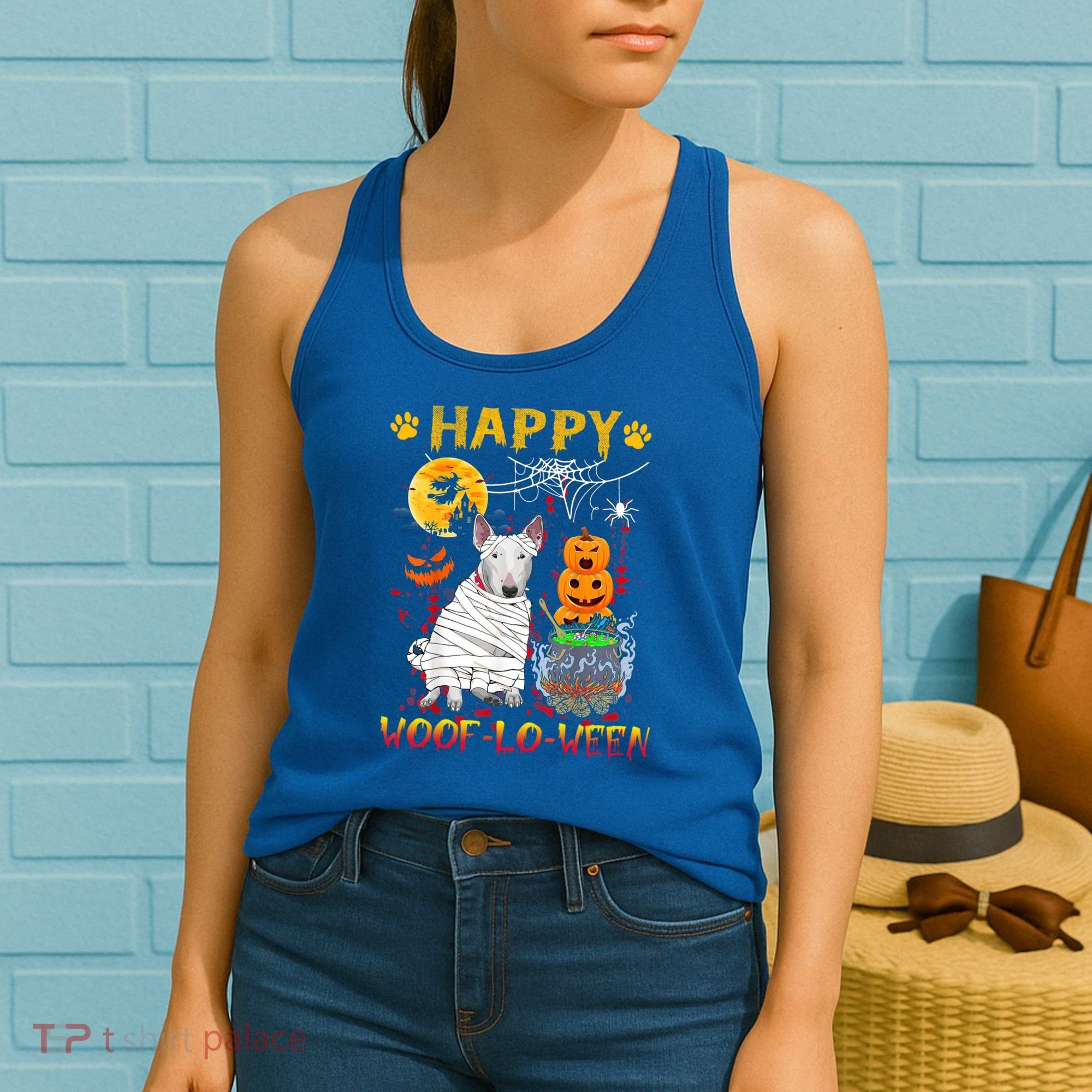 Bull Terrier Mummy Happy Woofgreat Giftlogreat Giftween Halloween Pumpkin Gift Women's Tank Top