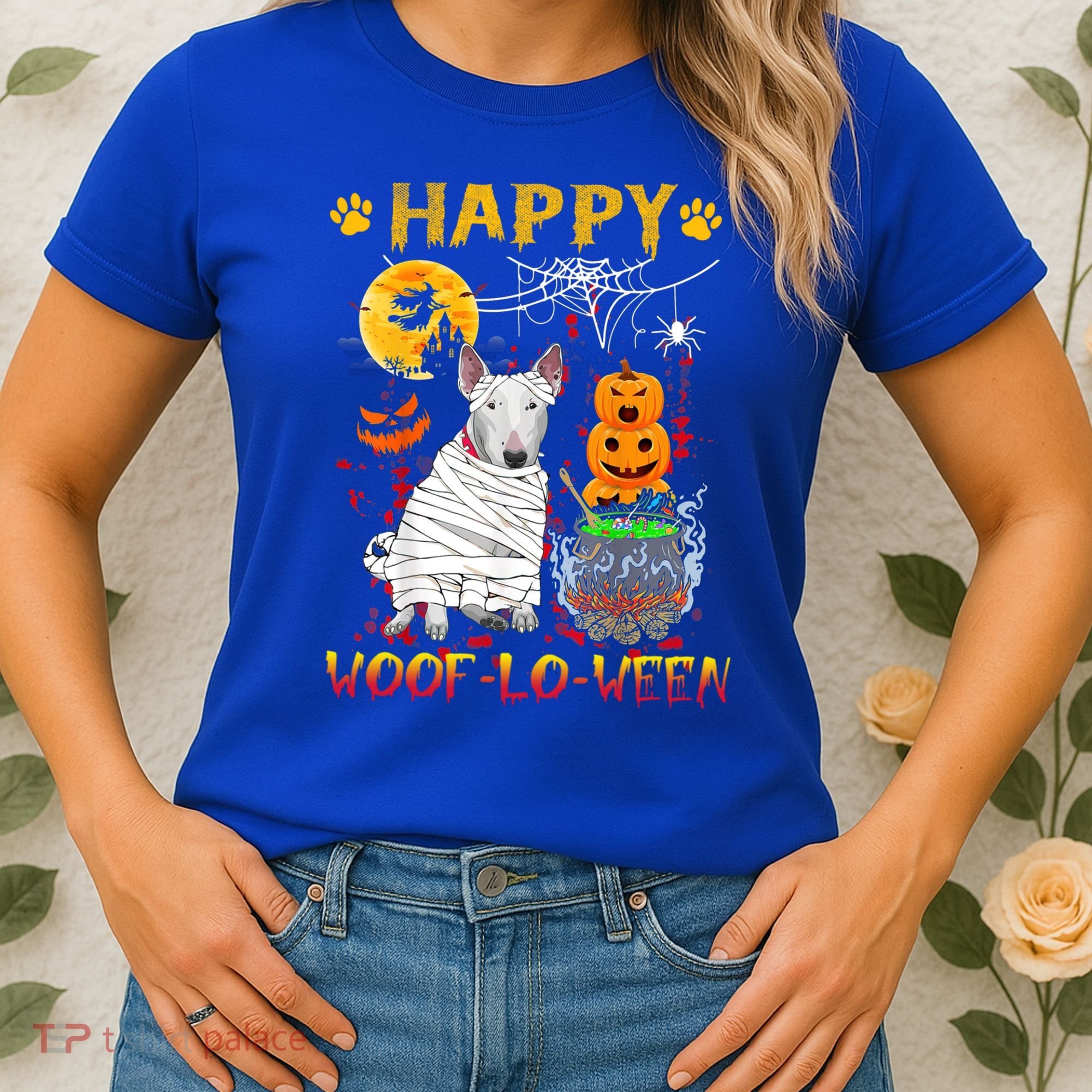 Bull Terrier Mummy Happy Woofgreat Giftlogreat Giftween Halloween Pumpkin Gift Women's T-Shirt