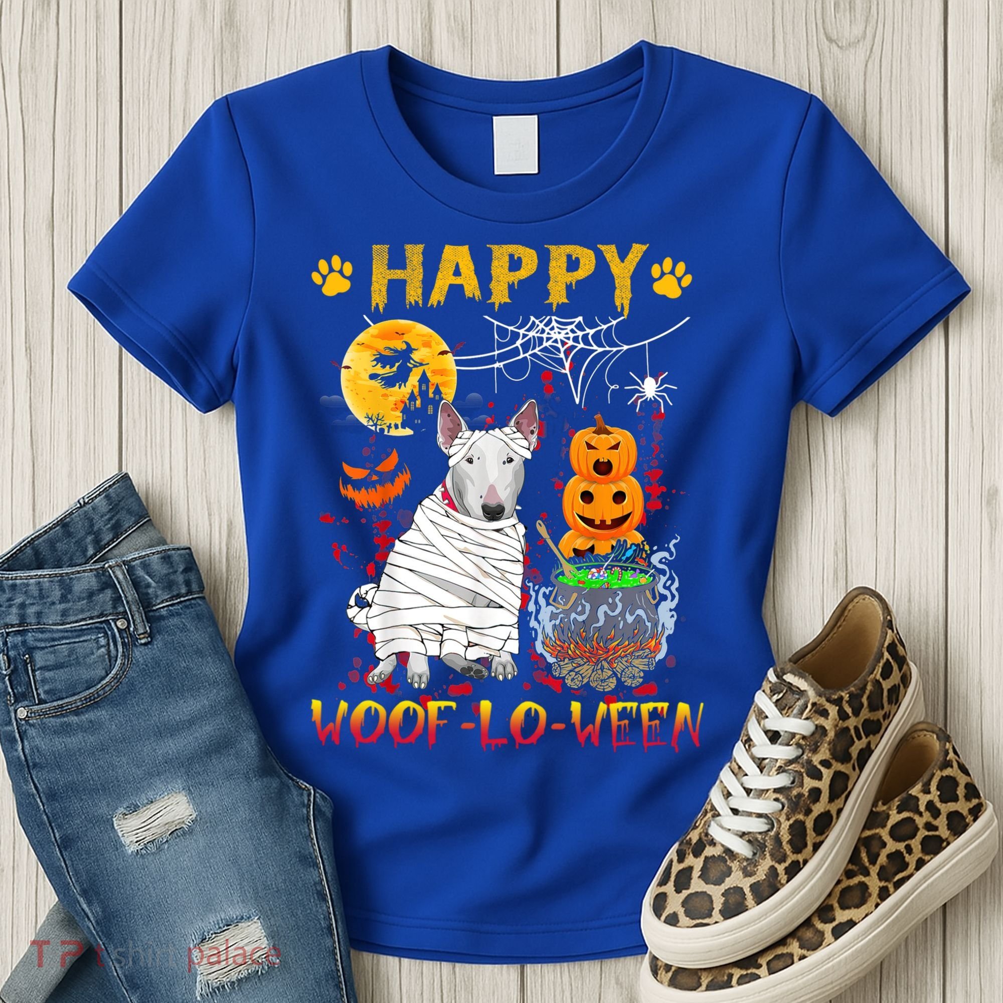 Bull Terrier Mummy Happy Woofgreat Giftlogreat Giftween Halloween Pumpkin Gift Women's T-Shirt