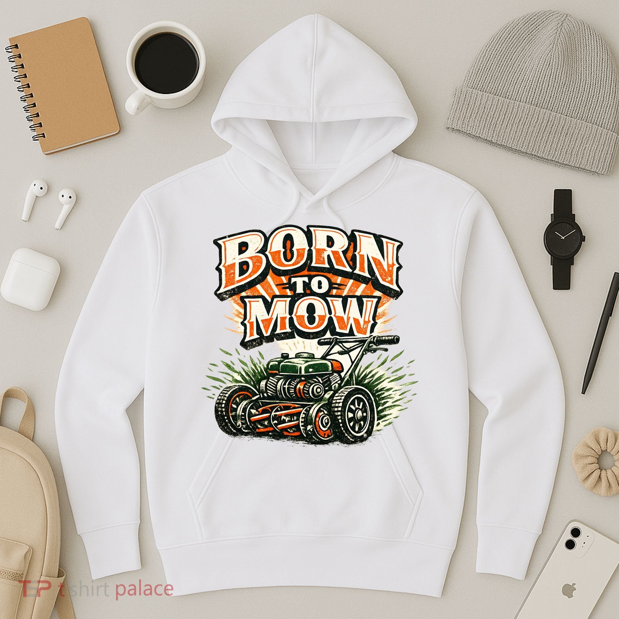 Born To Mow Landscaping Company Mowing Grass Hoodie
