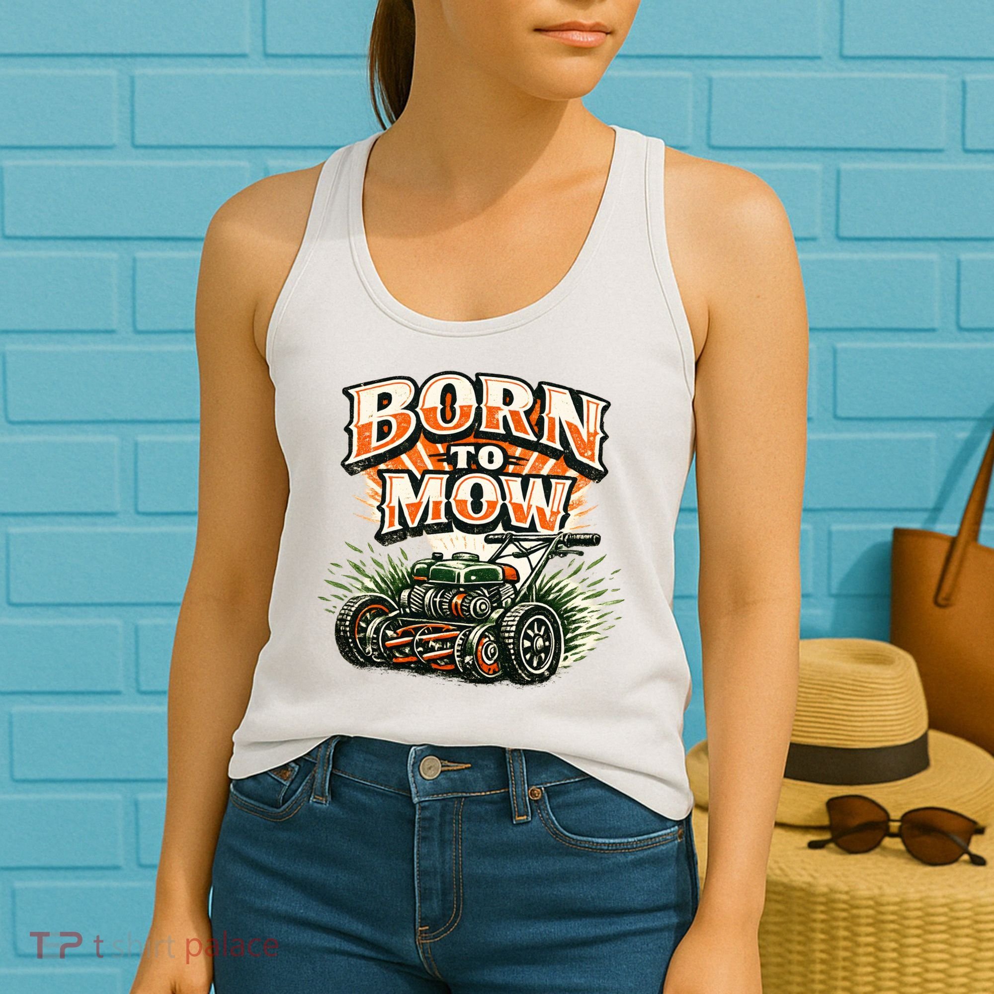 Born To Mow Landscaping Company Mowing Grass Women's Tank Top