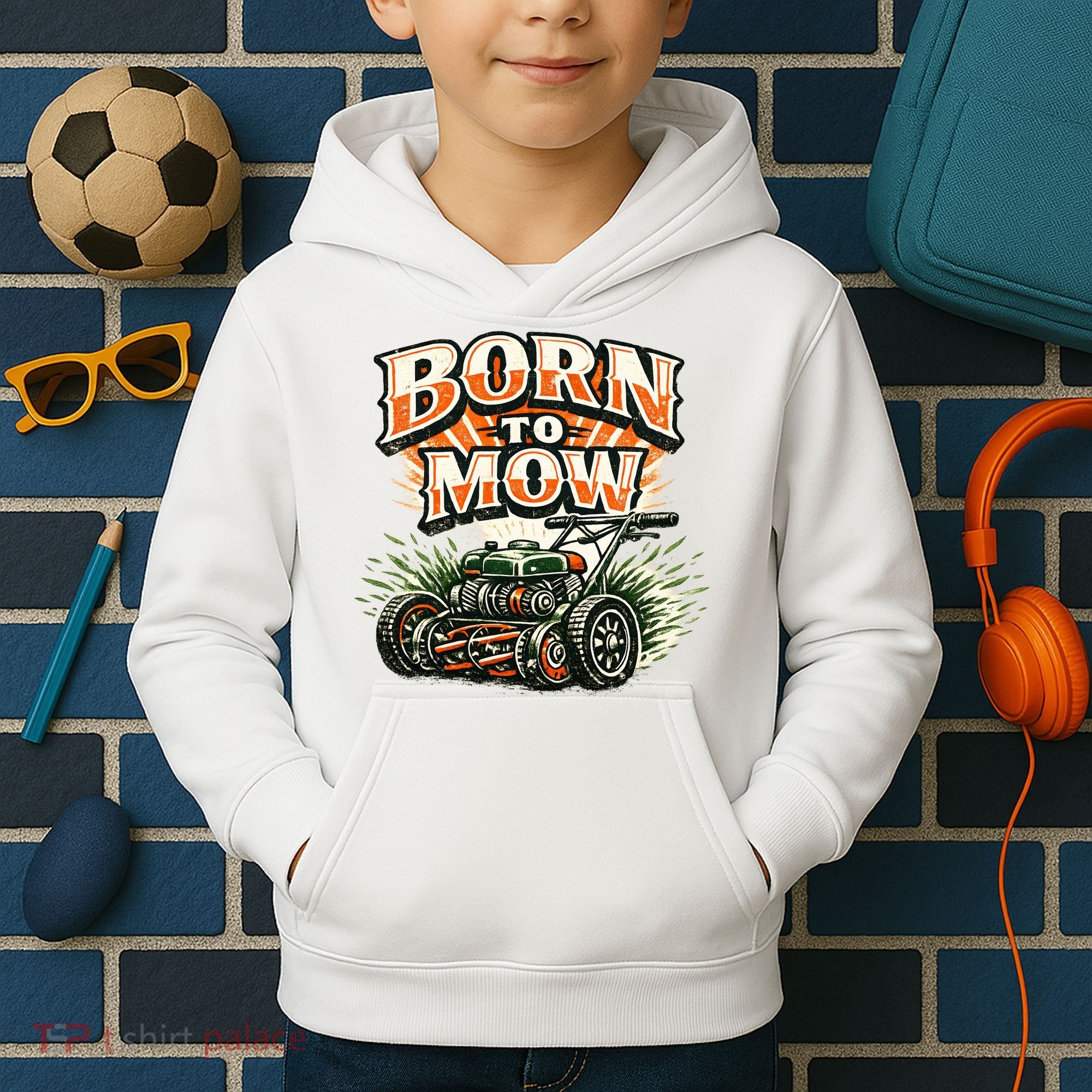 Born To Mow Landscaping Company Mowing Grass Kids Hoodie