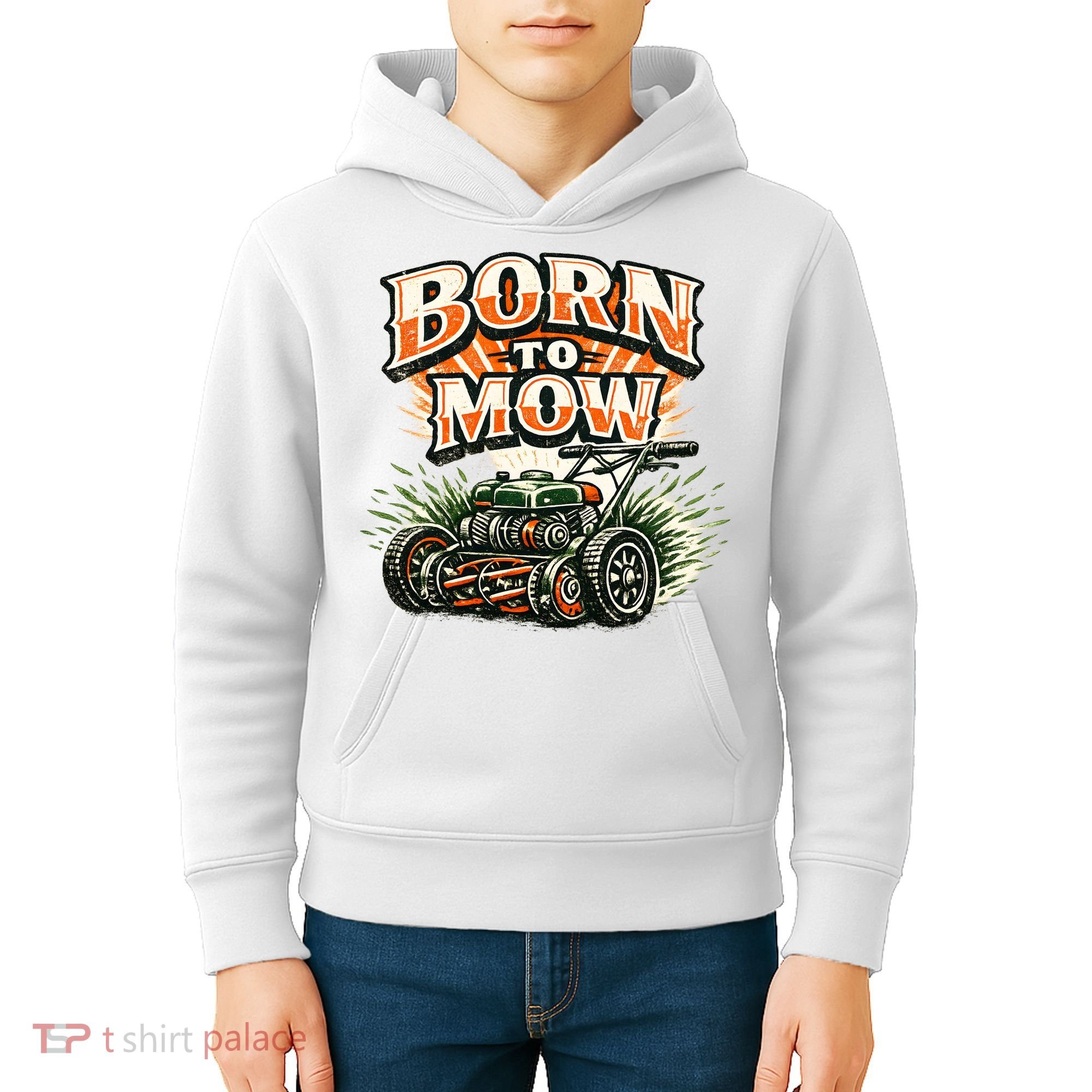 Born To Mow Landscaping Company Mowing Grass Kids Hoodie