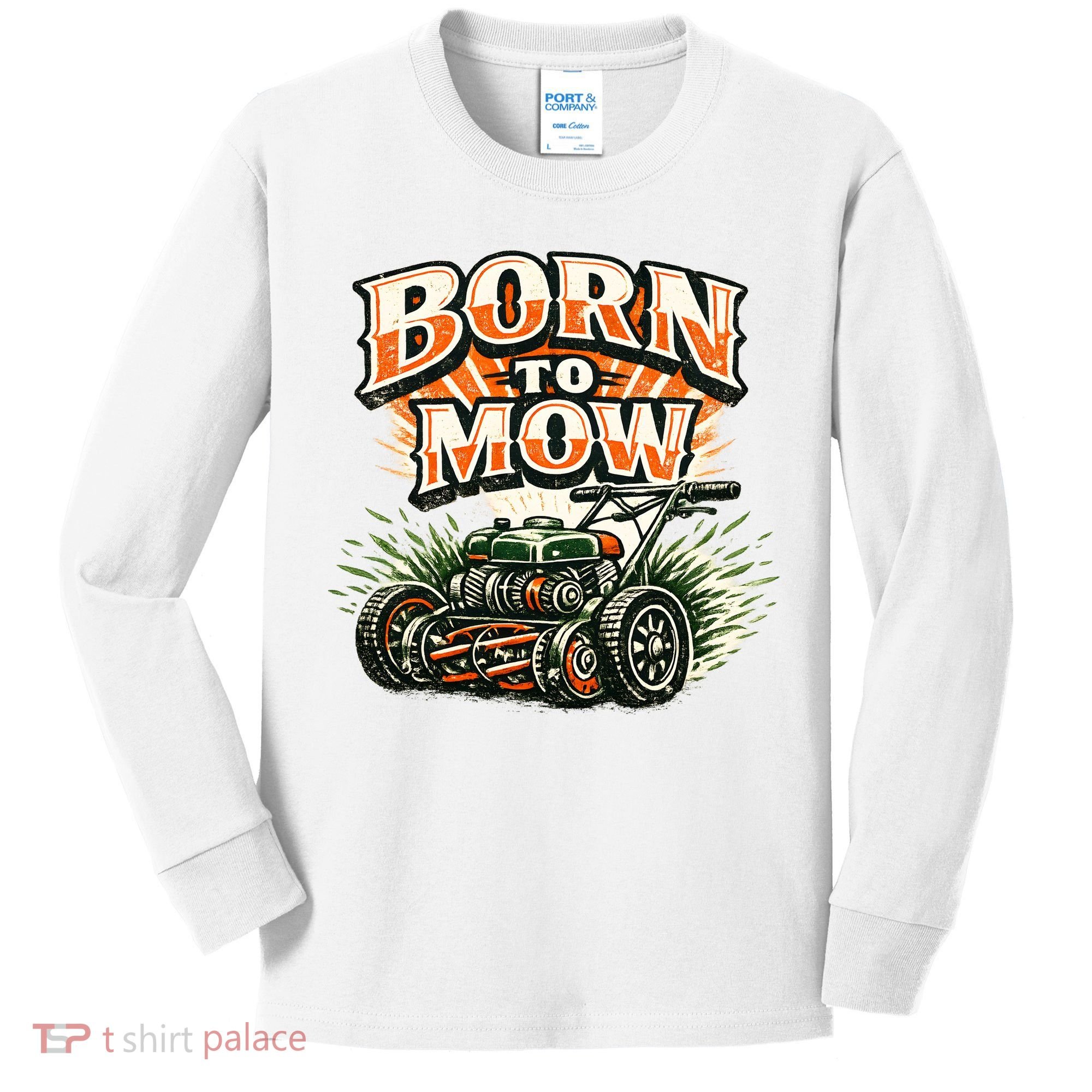 Born To Mow Landscaping Company Mowing Grass Kids Long Sleeve Shirt
