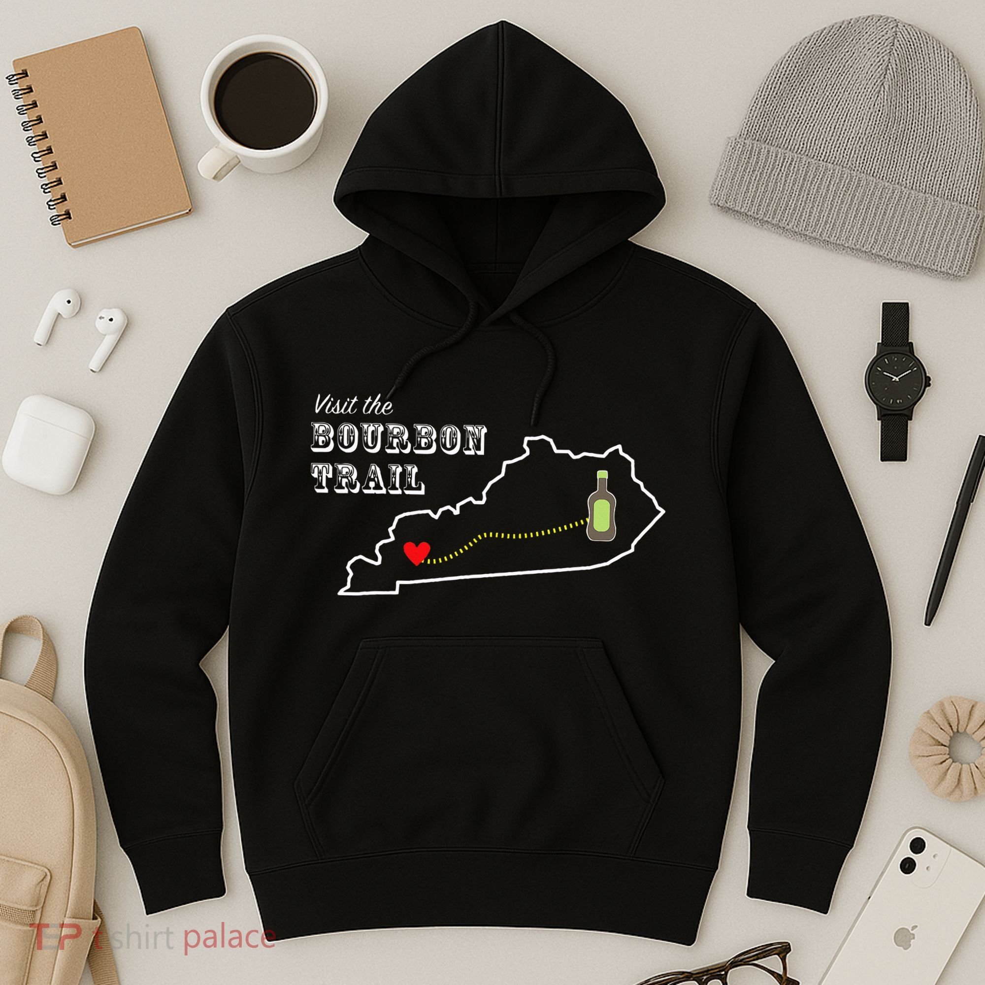 Bourbon Trail Map Kentucky Whiskey Drinking Hoodie