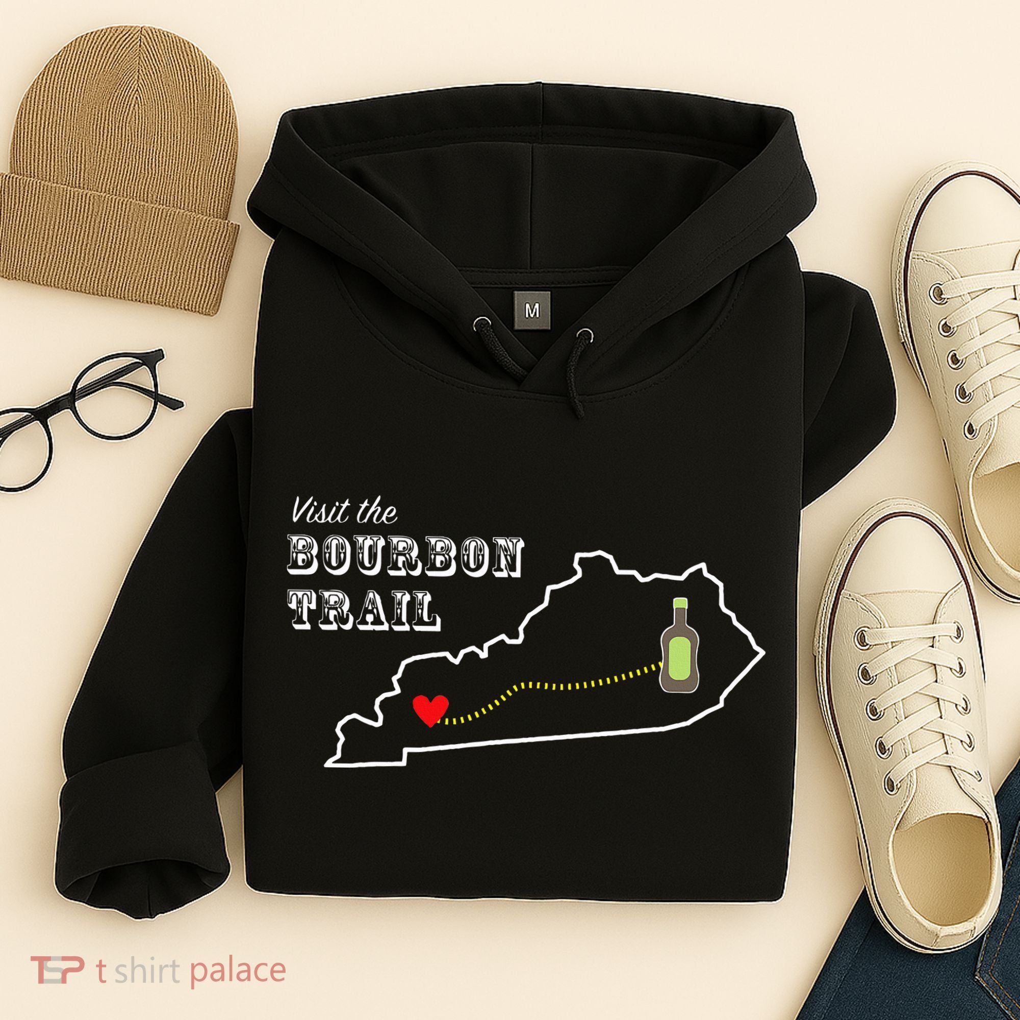 Bourbon Trail Map Kentucky Whiskey Drinking Hoodie