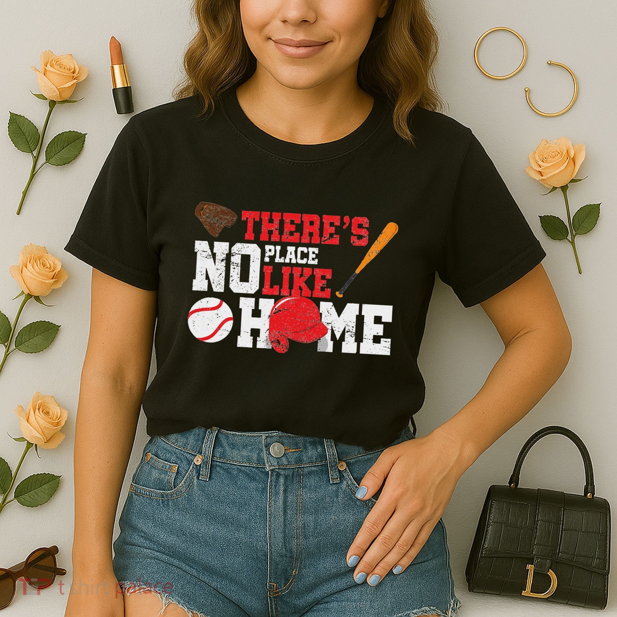 Baseball ThereS No Place Like Home Ball Bat Glove Comfort Colors Boxy T-Shirt