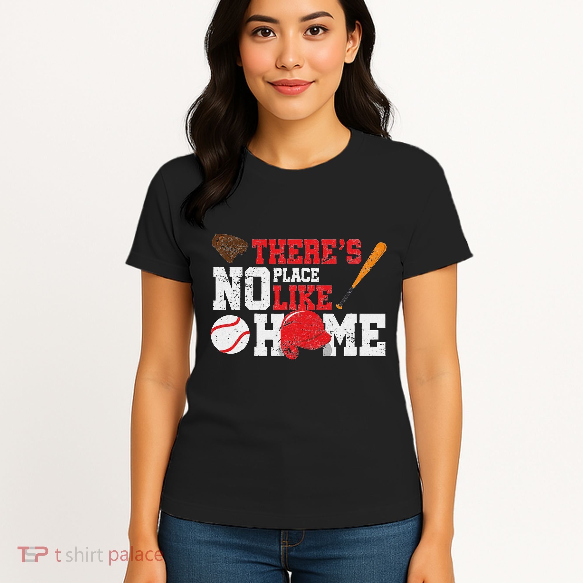 Baseball ThereS No Place Like Home Ball Bat Glove Women's T-Shirt