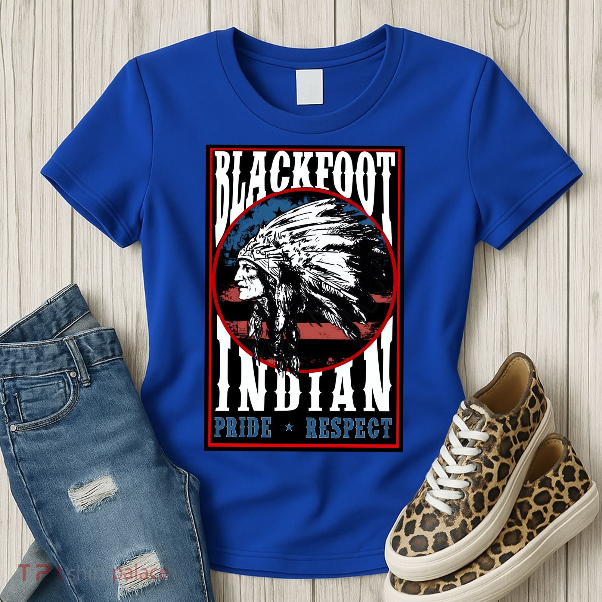 Blackfoot Tribe Native Pride Respect American Indian Us Flag Meaningful Gift Women's T-Shirt