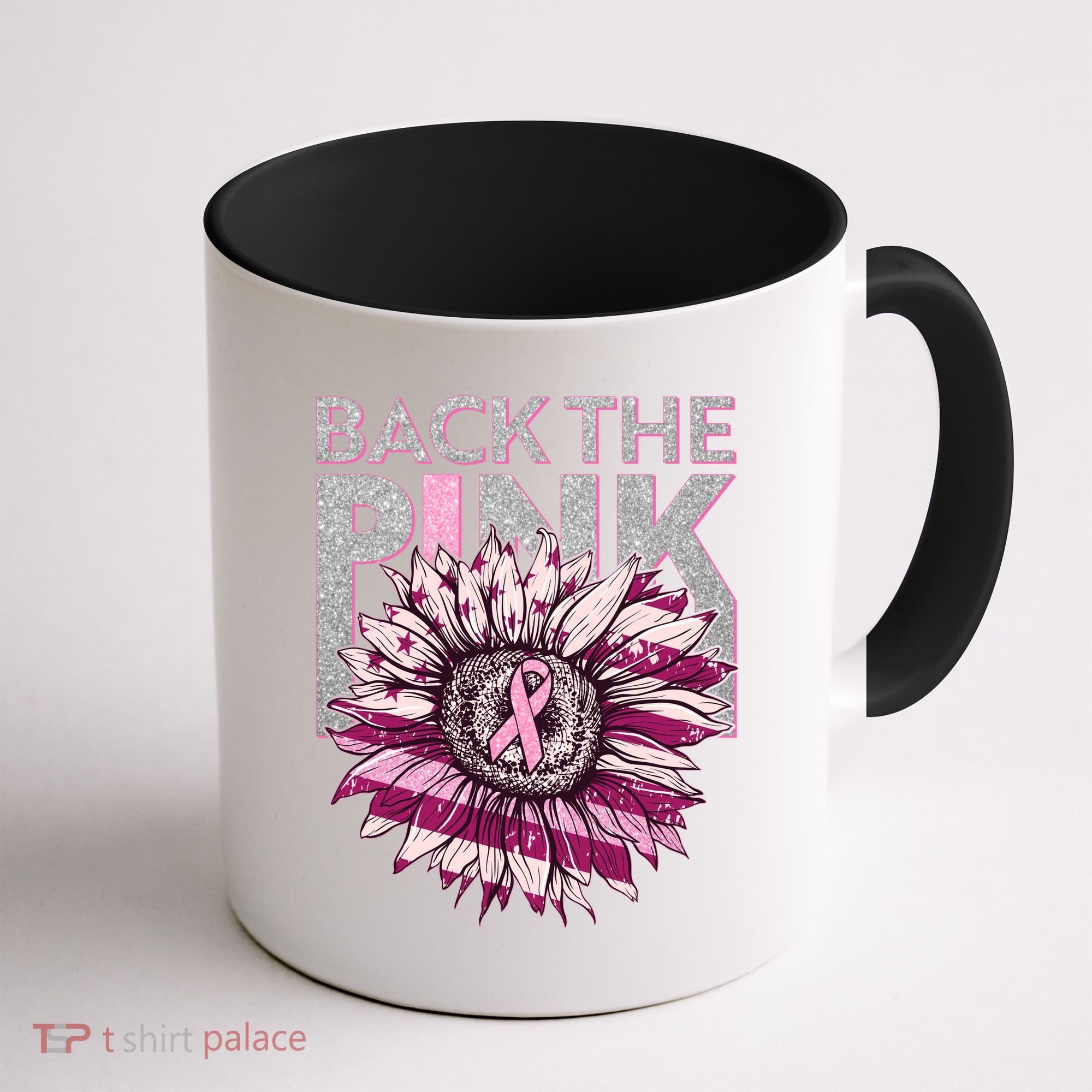 Back The Pink Breast Cancer Awareness Sunflower Ribbon Coffee Mug