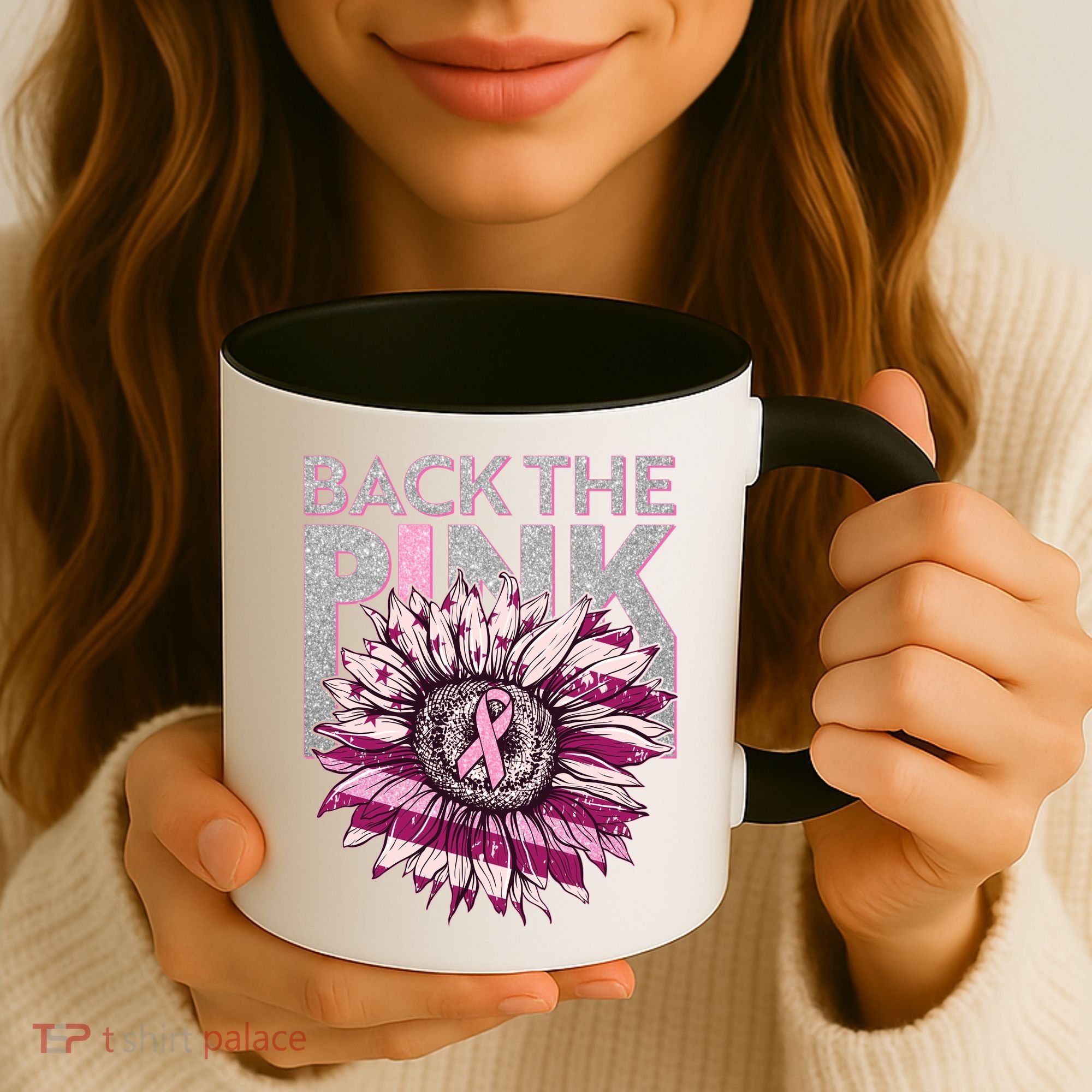 Back The Pink Breast Cancer Awareness Sunflower Ribbon Coffee Mug