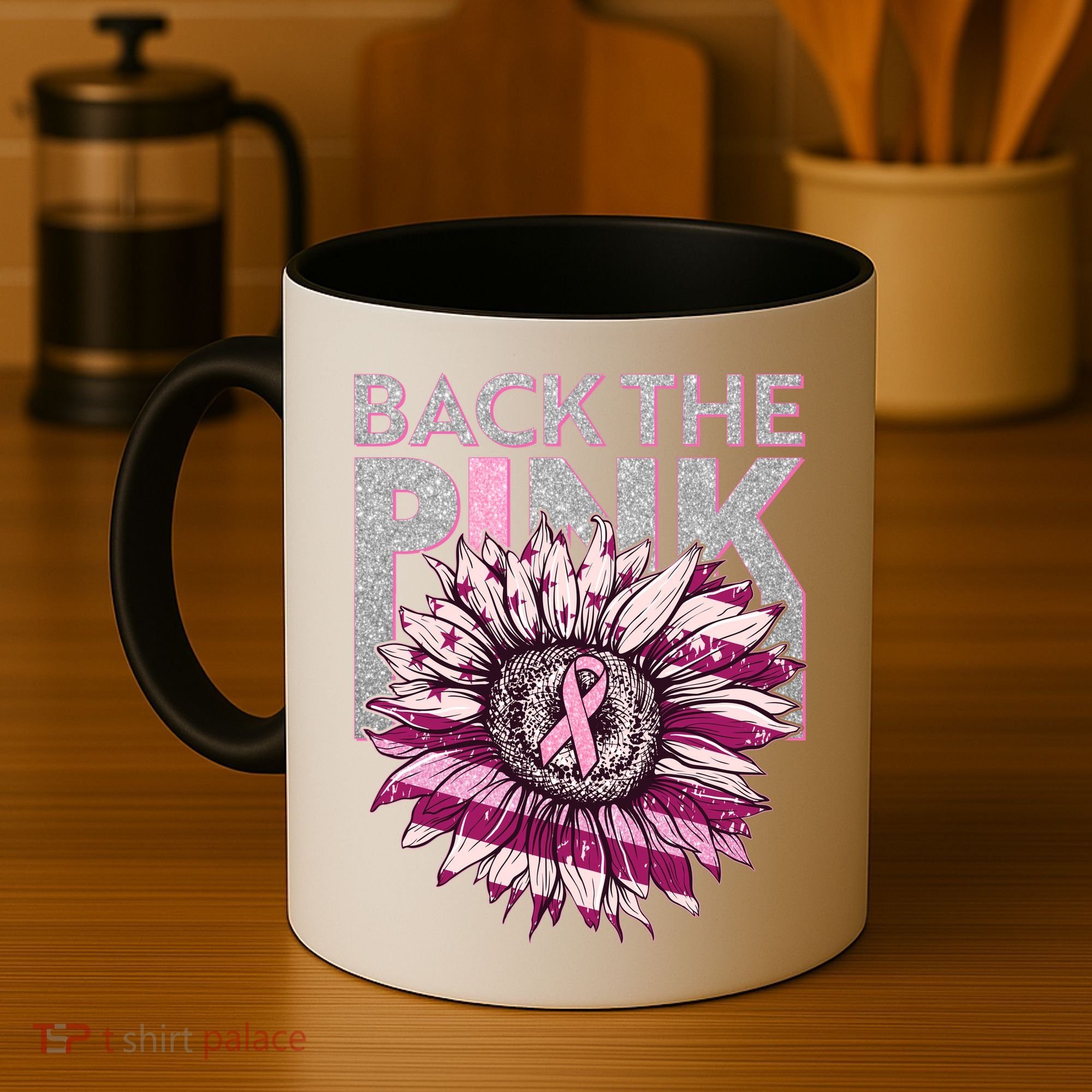 Back The Pink Breast Cancer Awareness Sunflower Ribbon Coffee Mug