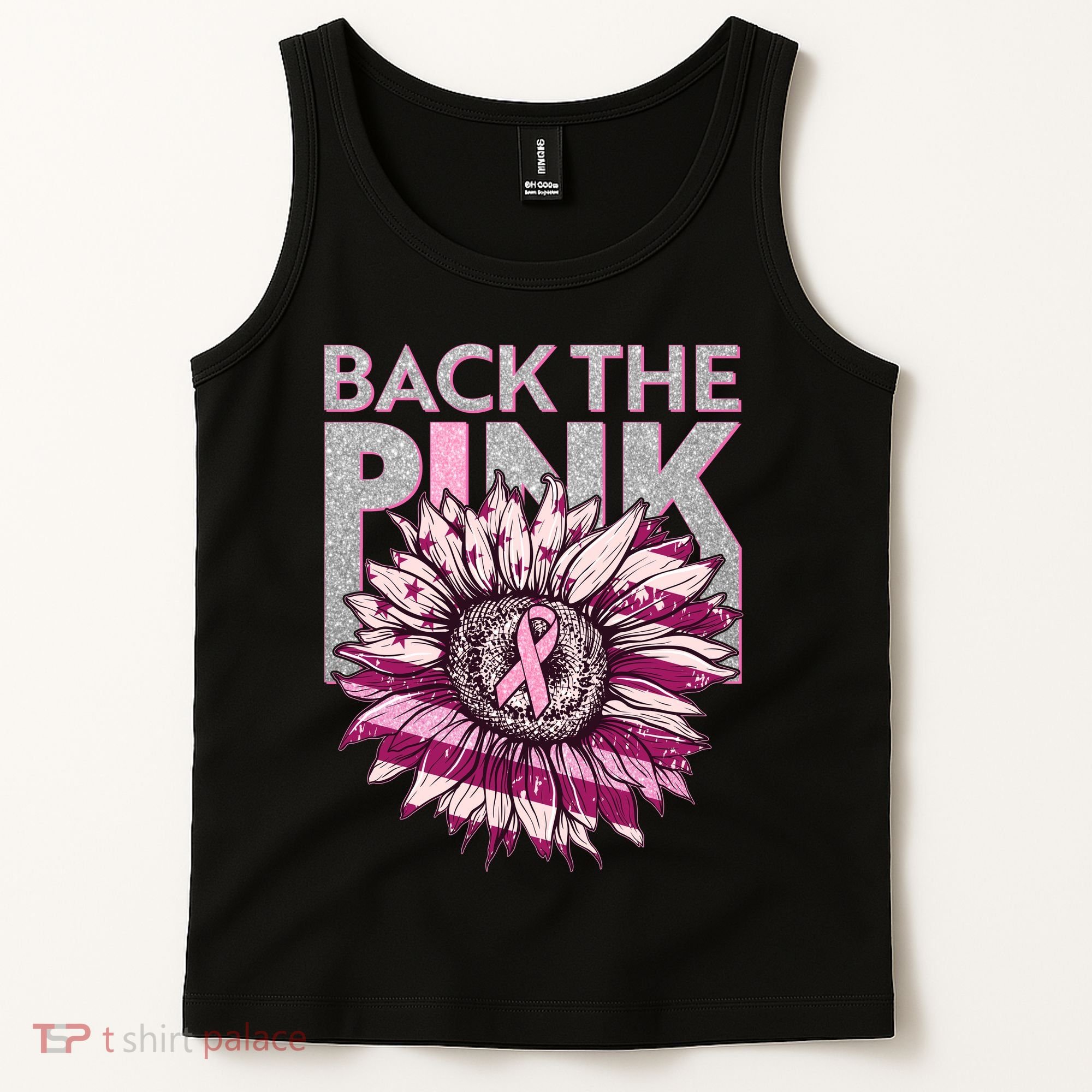 Back The Pink Breast Cancer Awareness Sunflower Ribbon Tank Top