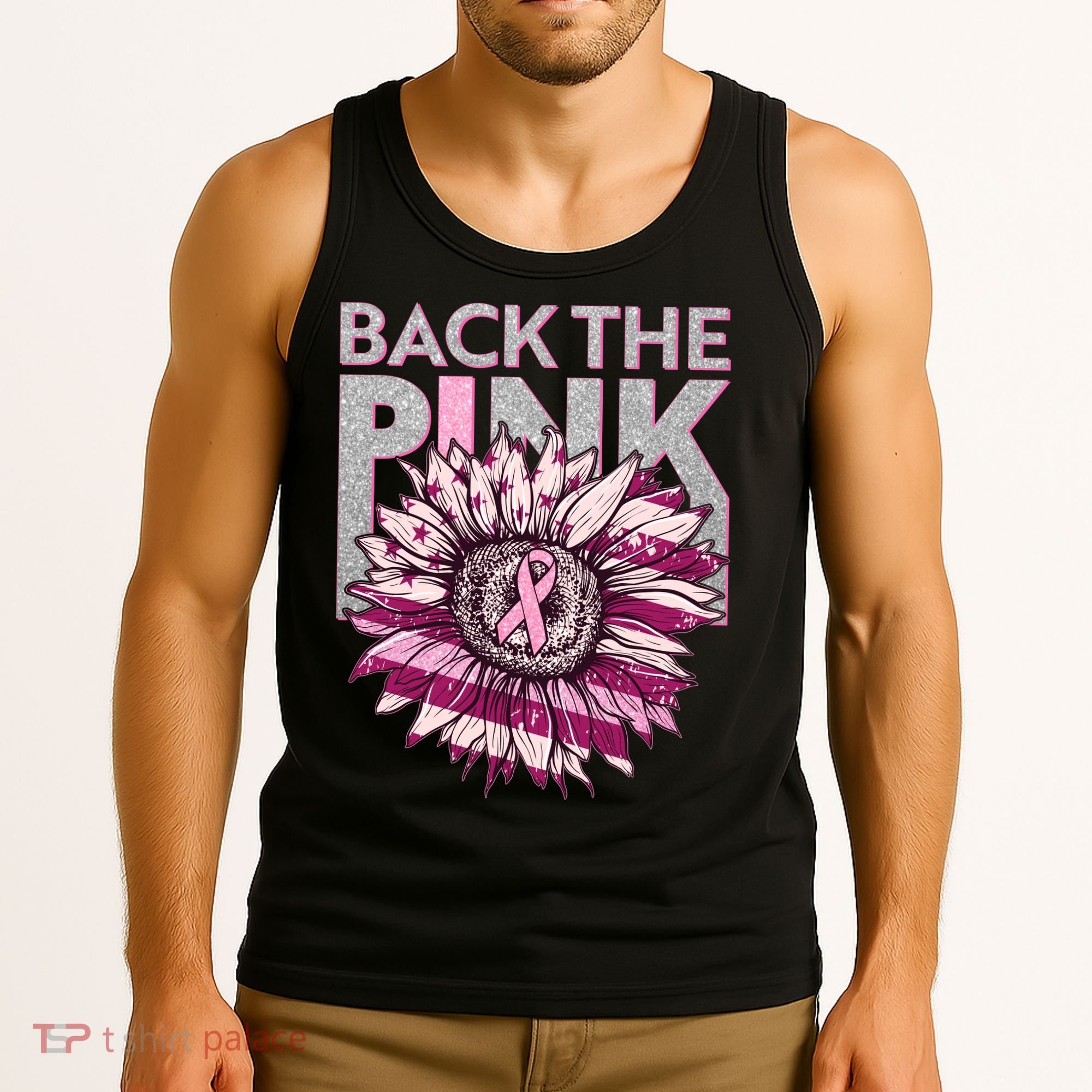 Back The Pink Breast Cancer Awareness Sunflower Ribbon Tank Top