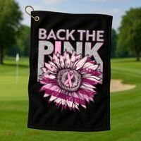 Back The Pink Breast Cancer Awareness Sunflower Ribbon Golf Towel thumb 1