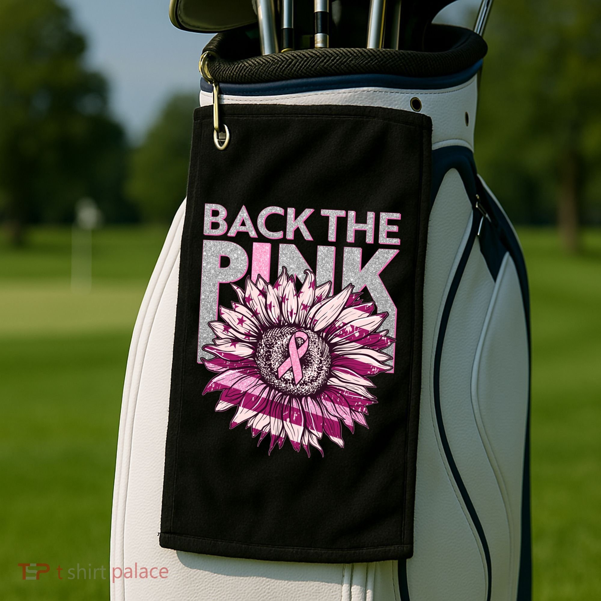 Back The Pink Breast Cancer Awareness Sunflower Ribbon Golf Towel