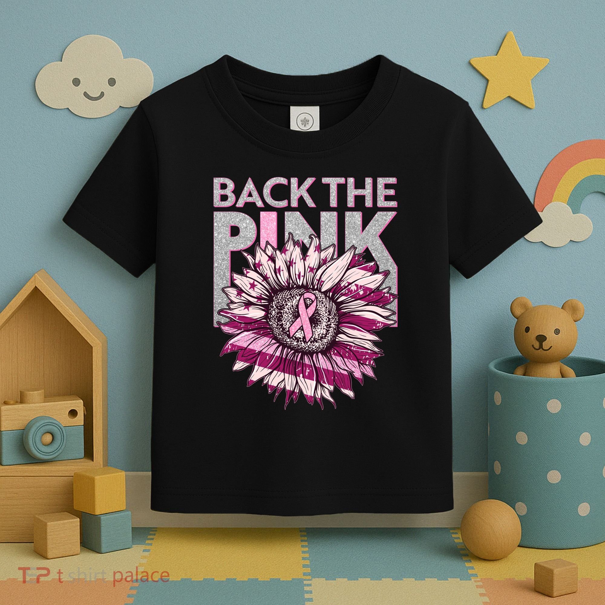 Back The Pink Breast Cancer Awareness Sunflower Ribbon Toddler T-Shirt