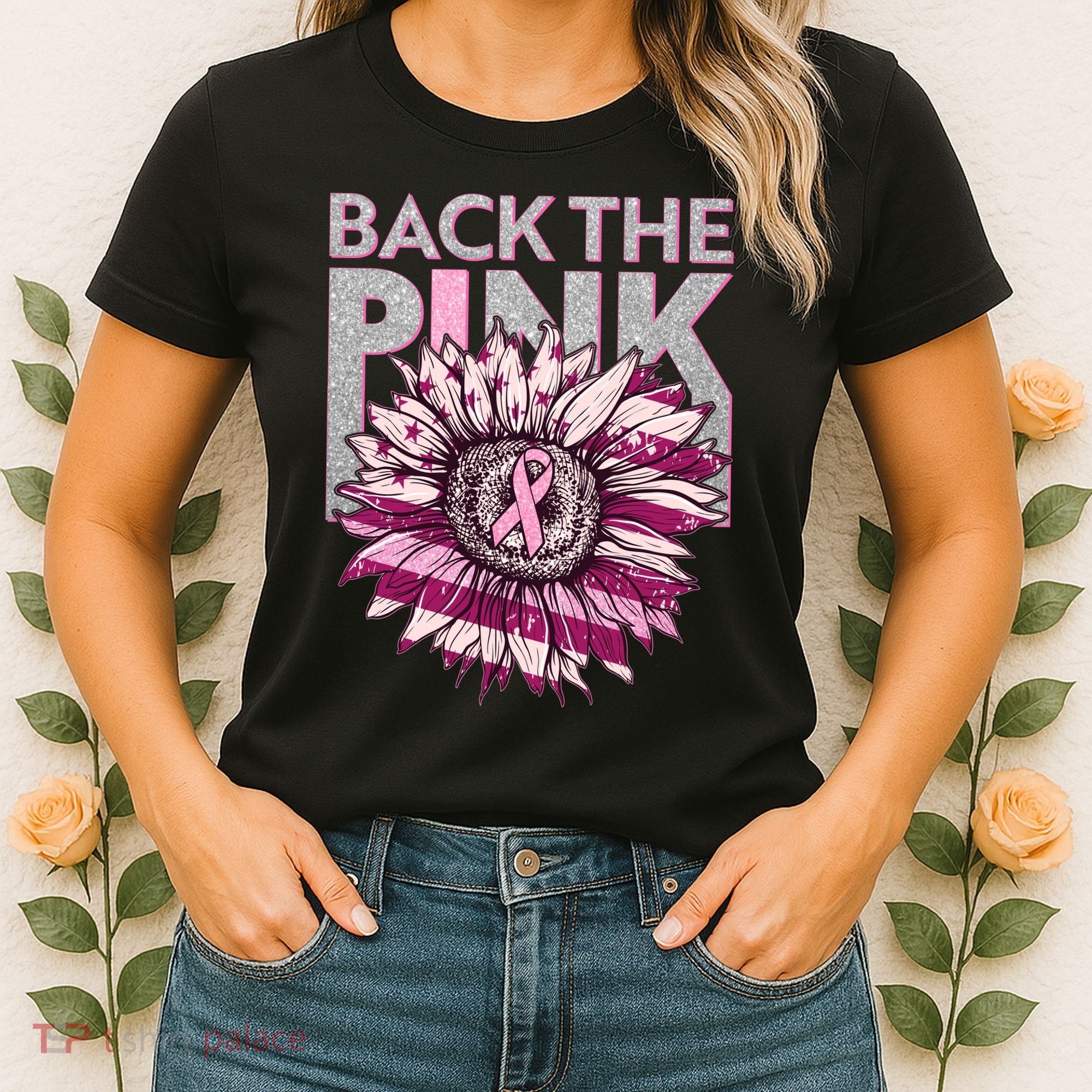 Back The Pink Breast Cancer Awareness Sunflower Ribbon Women's T-Shirt