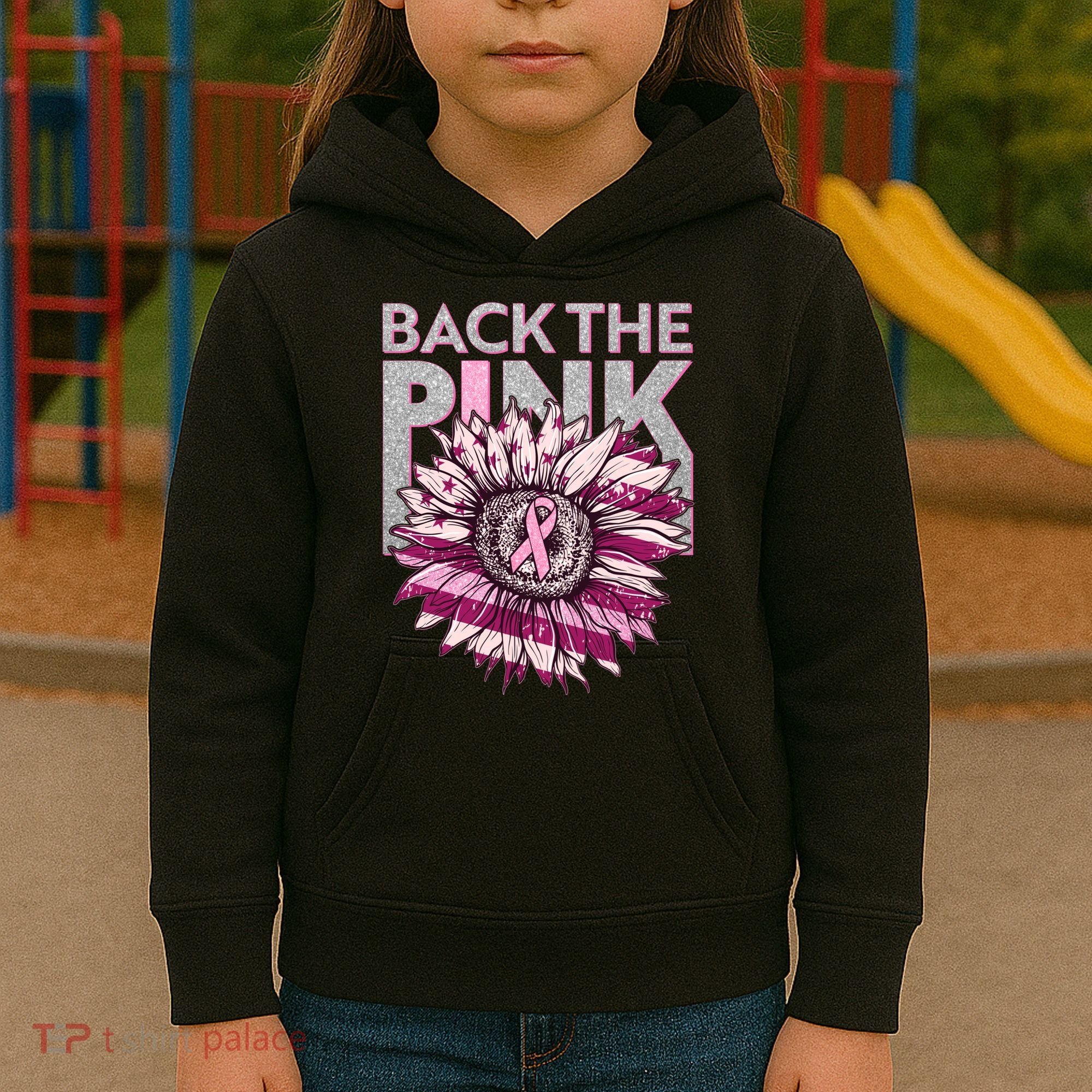 Back The Pink Breast Cancer Awareness Sunflower Ribbon Kids Hoodie