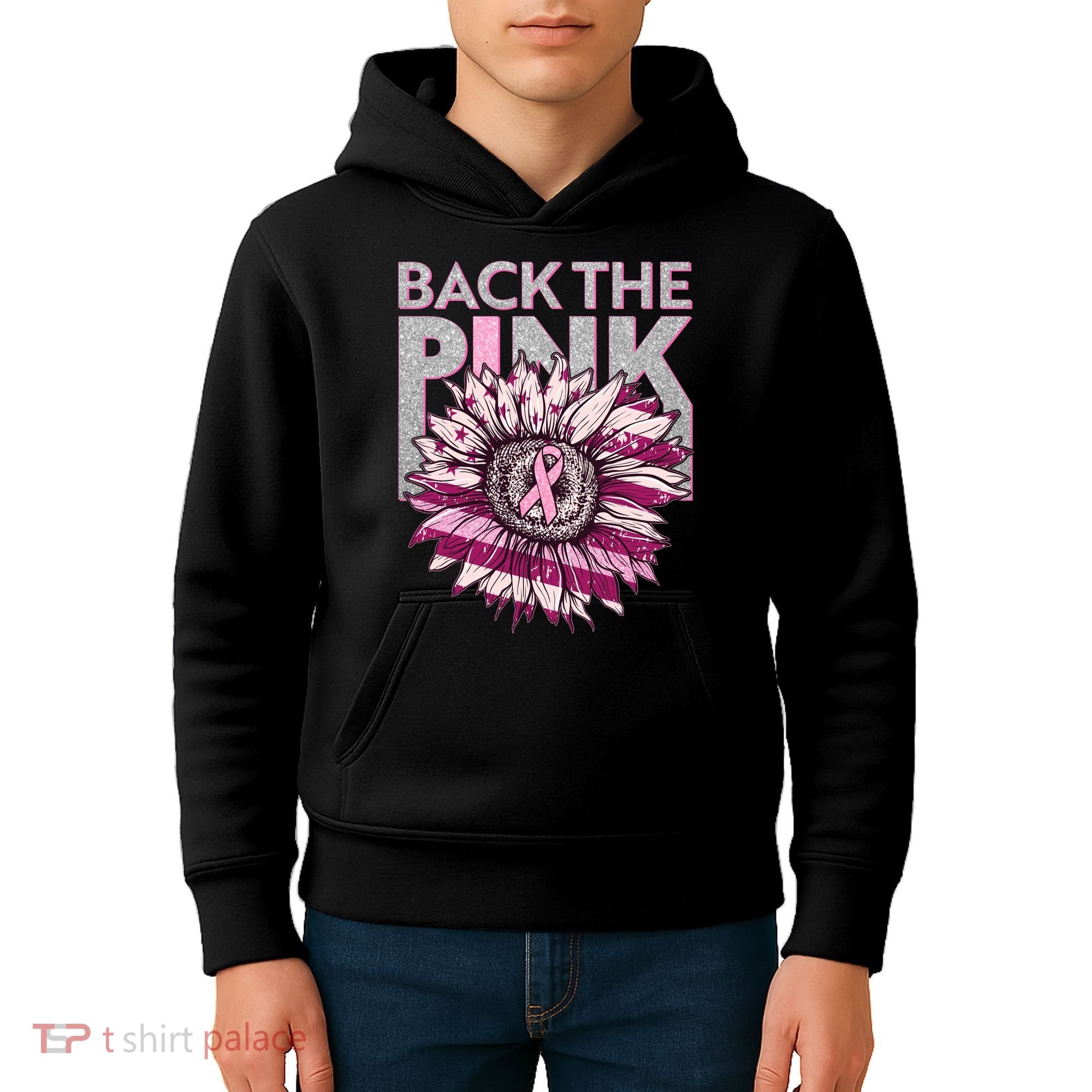 Back The Pink Breast Cancer Awareness Sunflower Ribbon Kids Hoodie