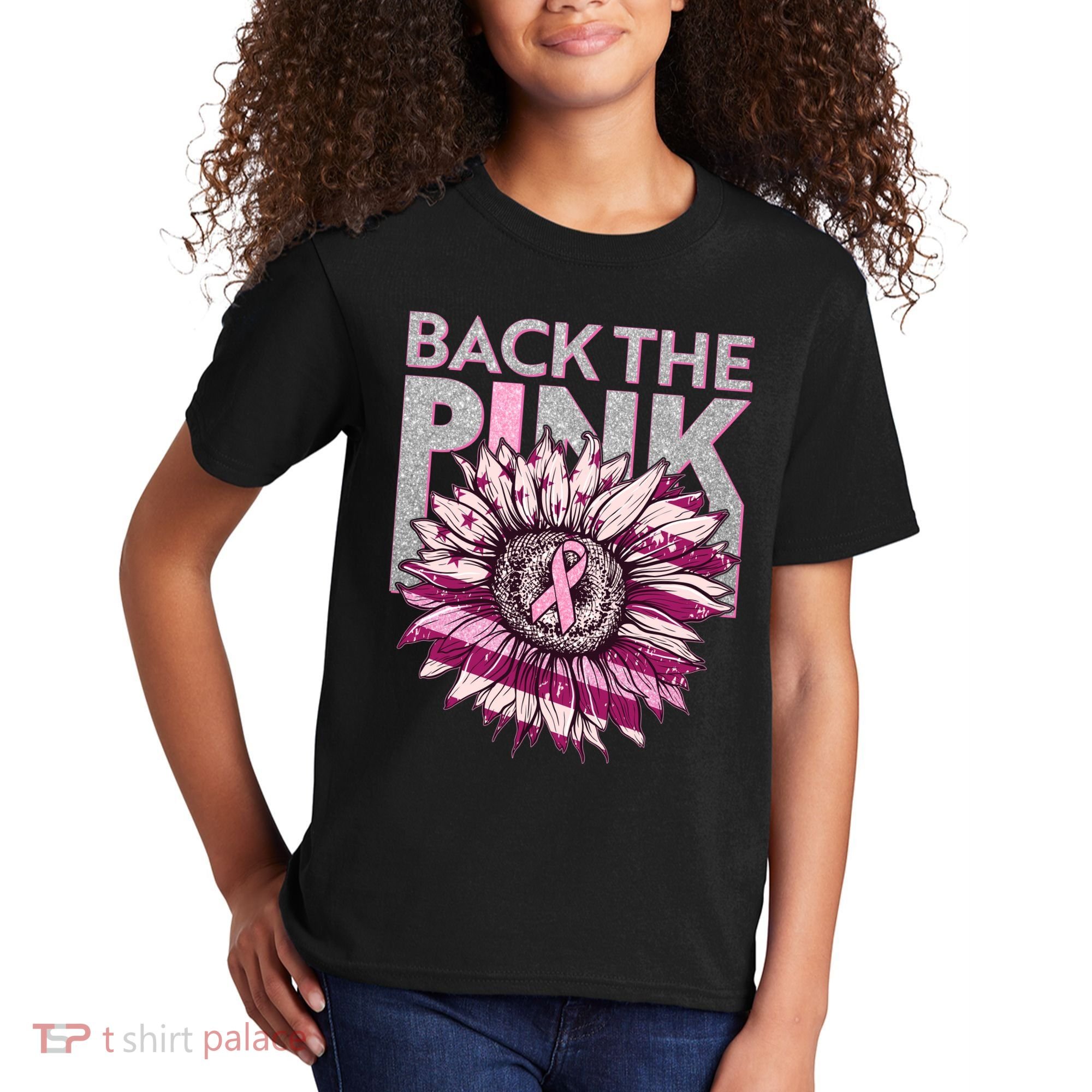 Back The Pink Breast Cancer Awareness Sunflower Ribbon Kids T-Shirt