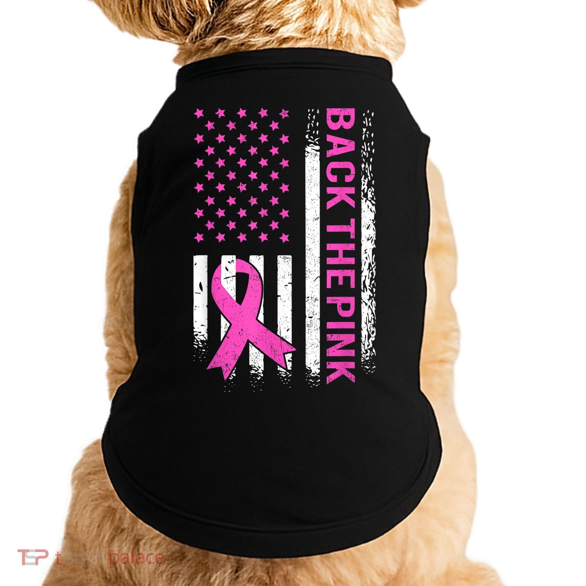 Back The Pink Breast Cancer Awareness American US Flag Doggie Tank