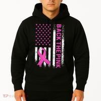 Back The Pink Breast Cancer Awareness American US Flag Hoodie thumb 2