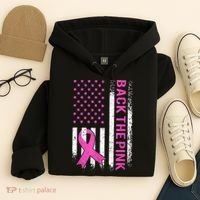 Back The Pink Breast Cancer Awareness American US Flag Hoodie thumb 4