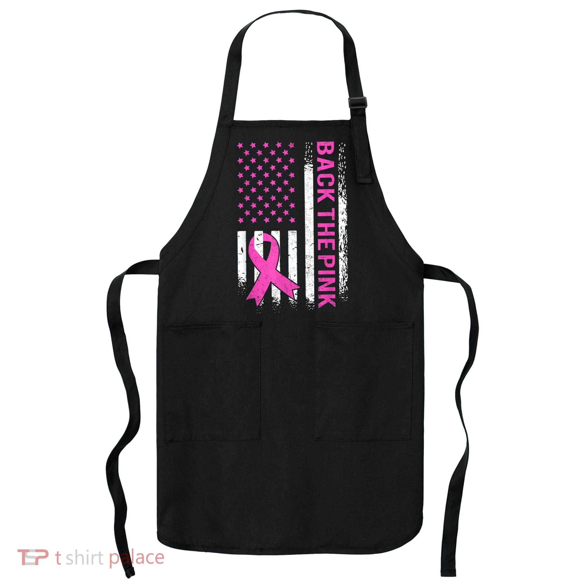 Back The Pink Breast Cancer Awareness American US Flag Apron
