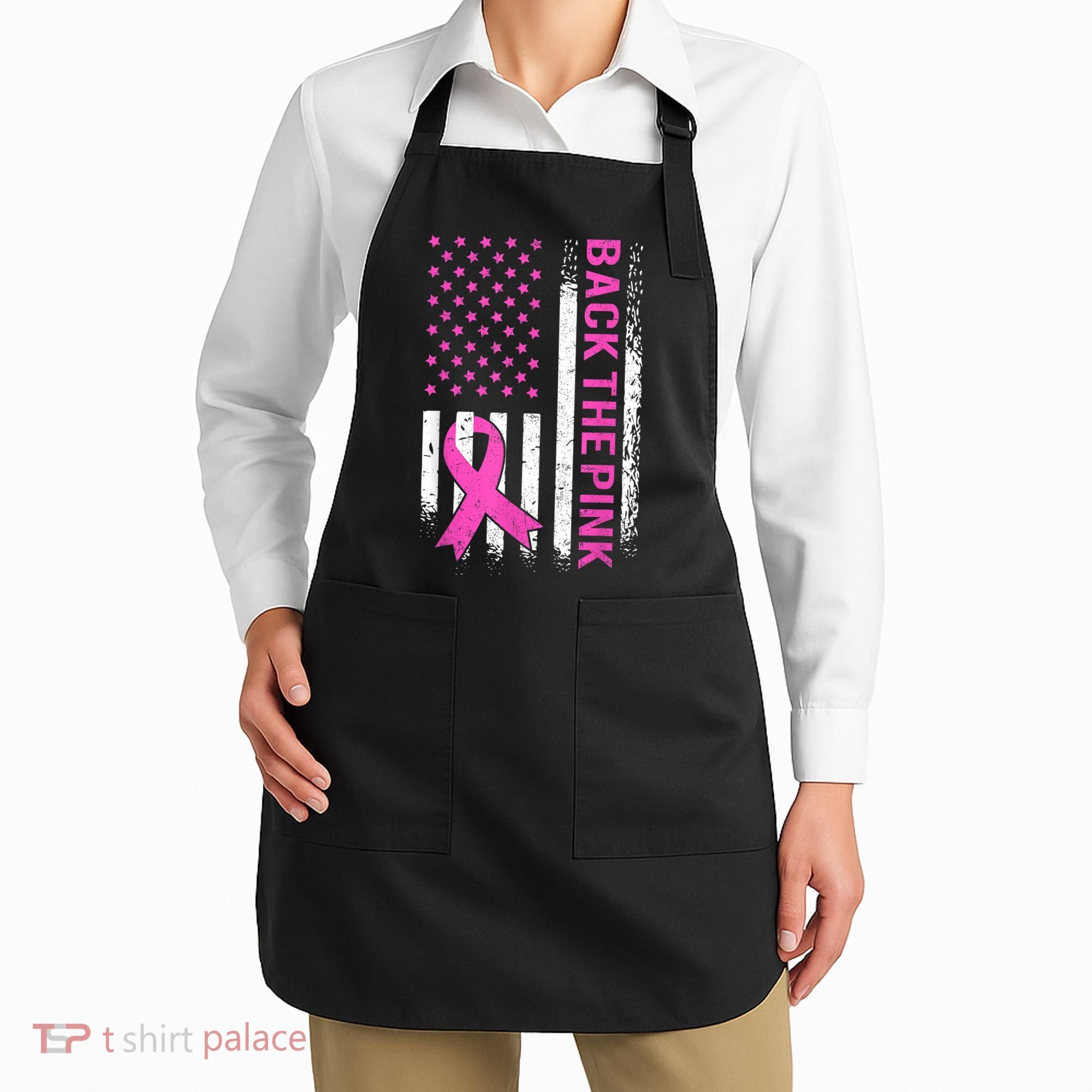 Back The Pink Breast Cancer Awareness American US Flag Apron