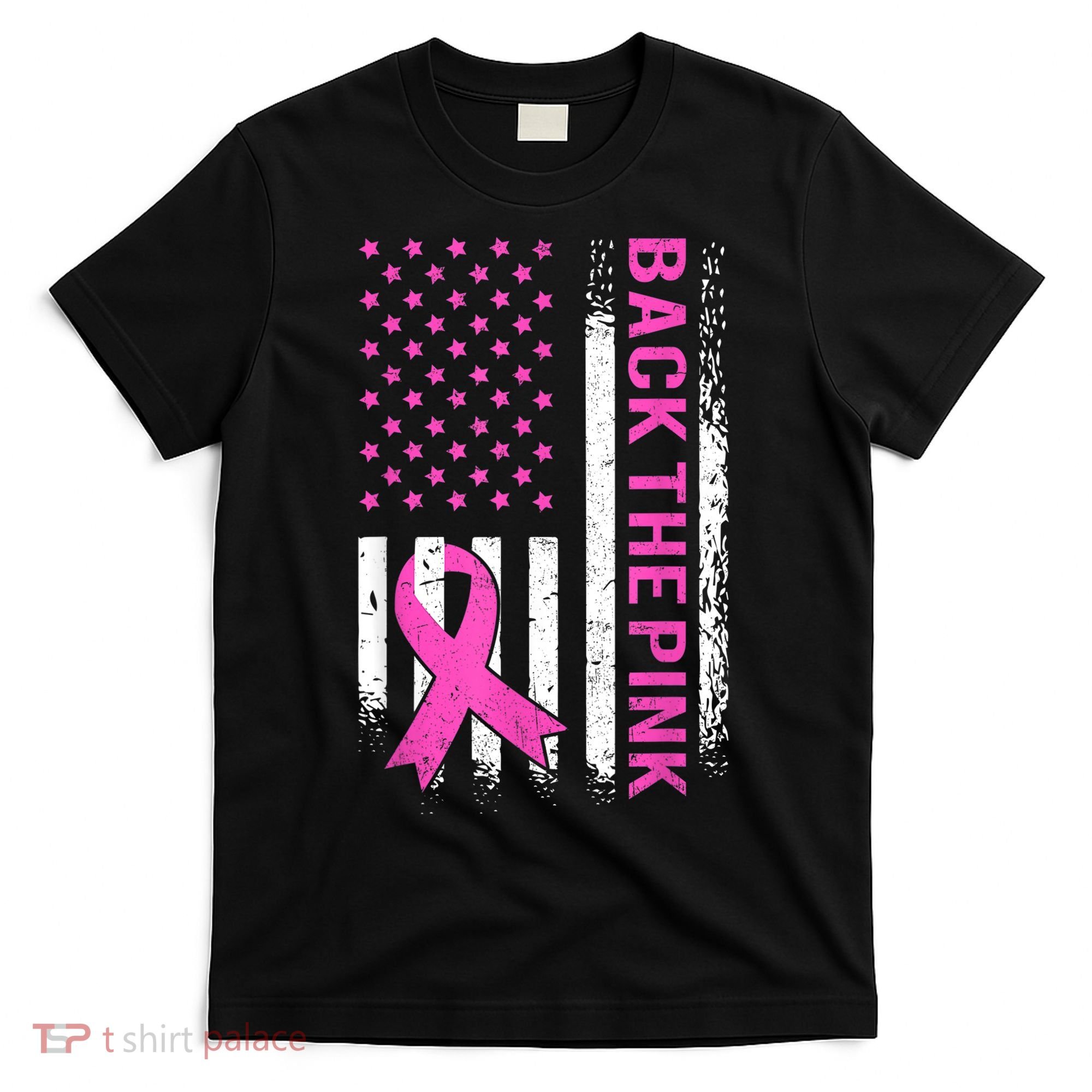 Back The Pink Breast Cancer Awareness American US Flag T-Shirt