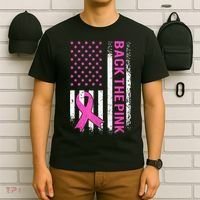 Back The Pink Breast Cancer Awareness American US Flag T-Shirt thumb 6