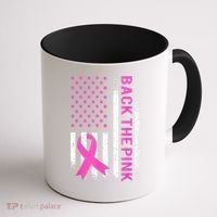 Back The Pink Breast Cancer Awareness American US Flag Coffee Mug thumb 1