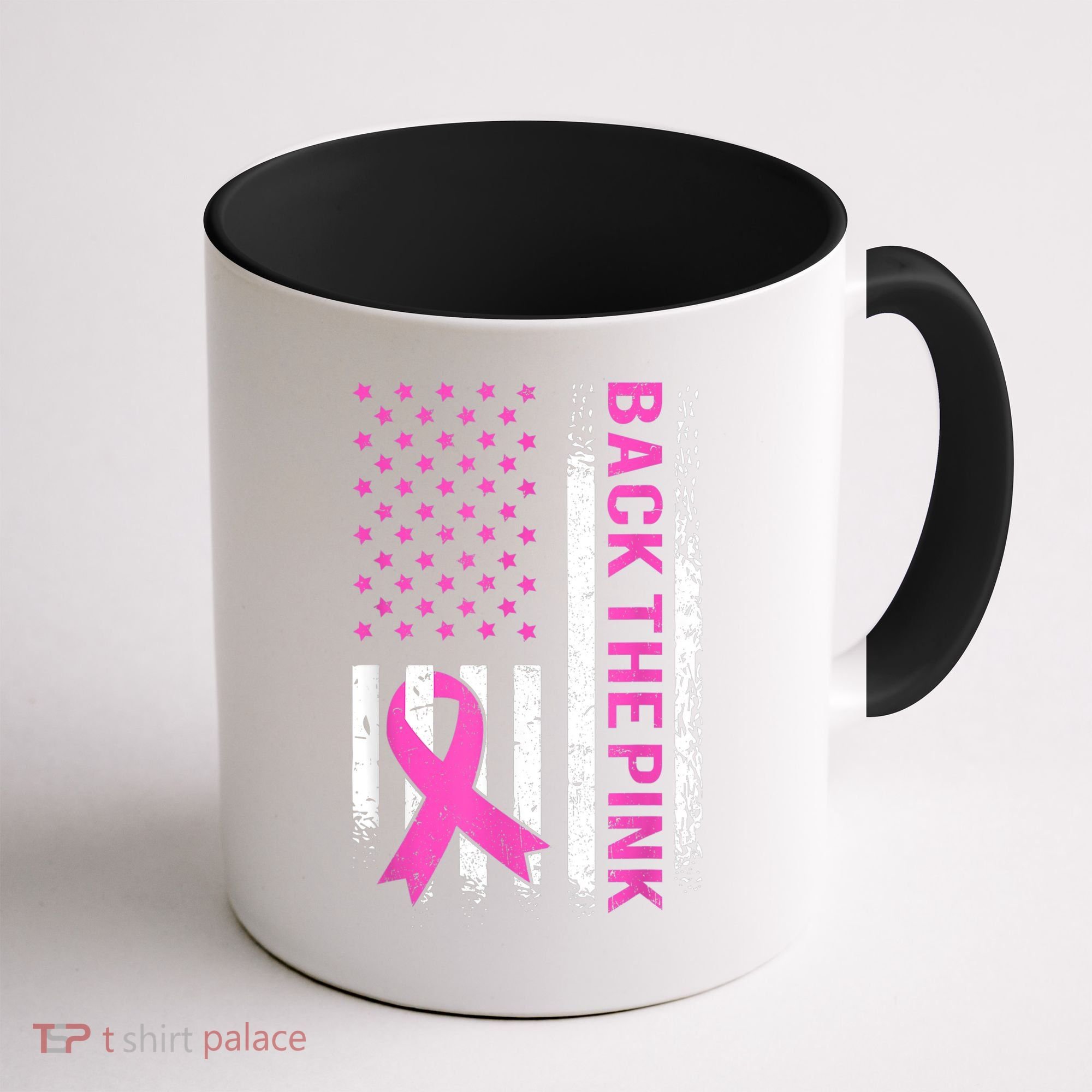 Back The Pink Breast Cancer Awareness American US Flag Coffee Mug