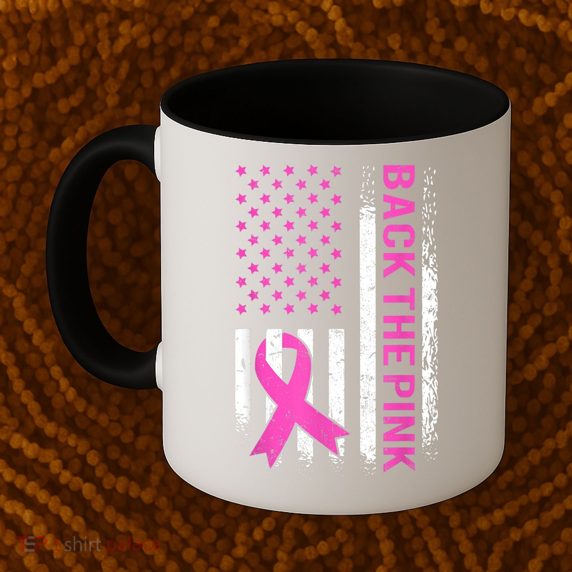 Back The Pink Breast Cancer Awareness American US Flag Coffee Mug