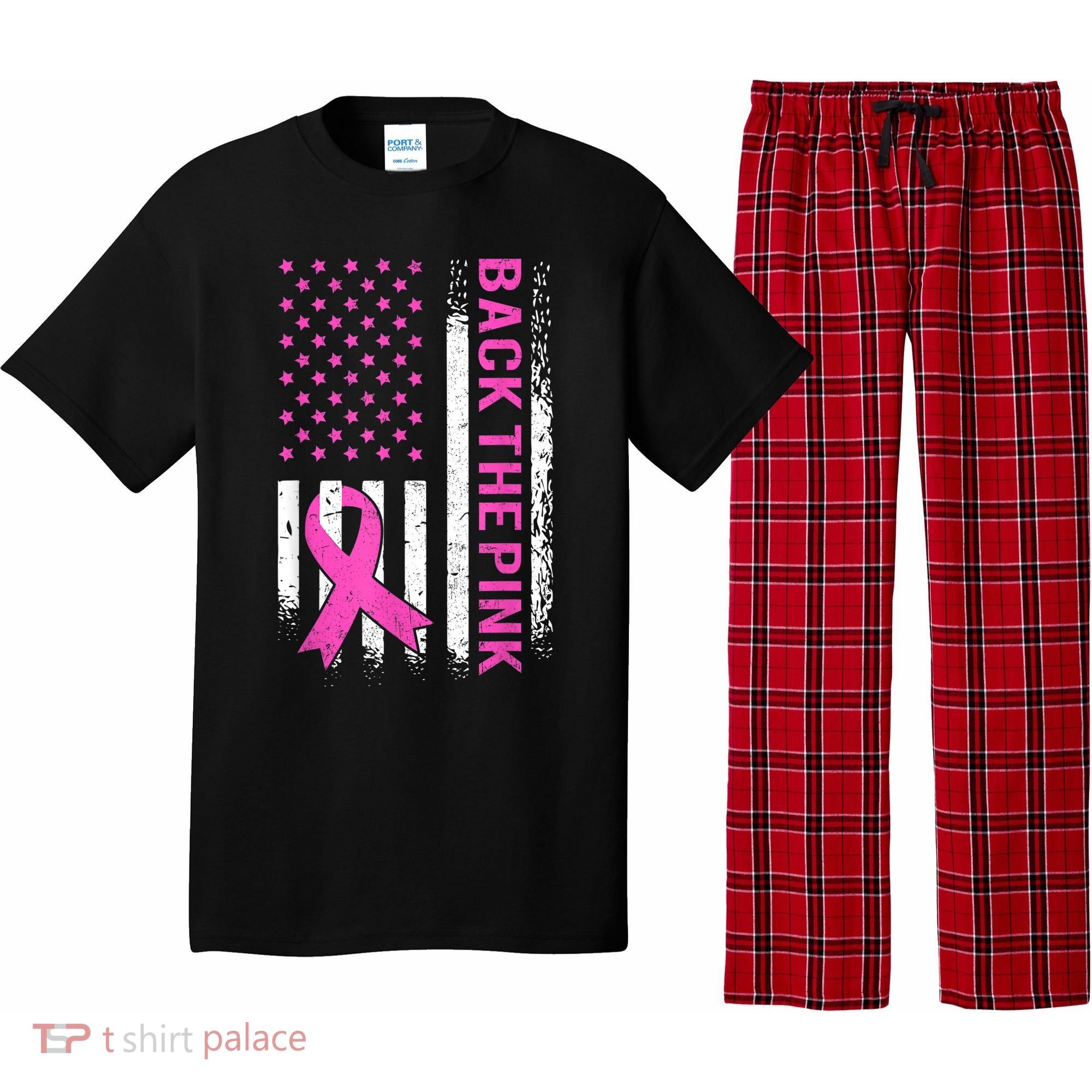 Back The Pink Breast Cancer Awareness American US Flag Pajama Set