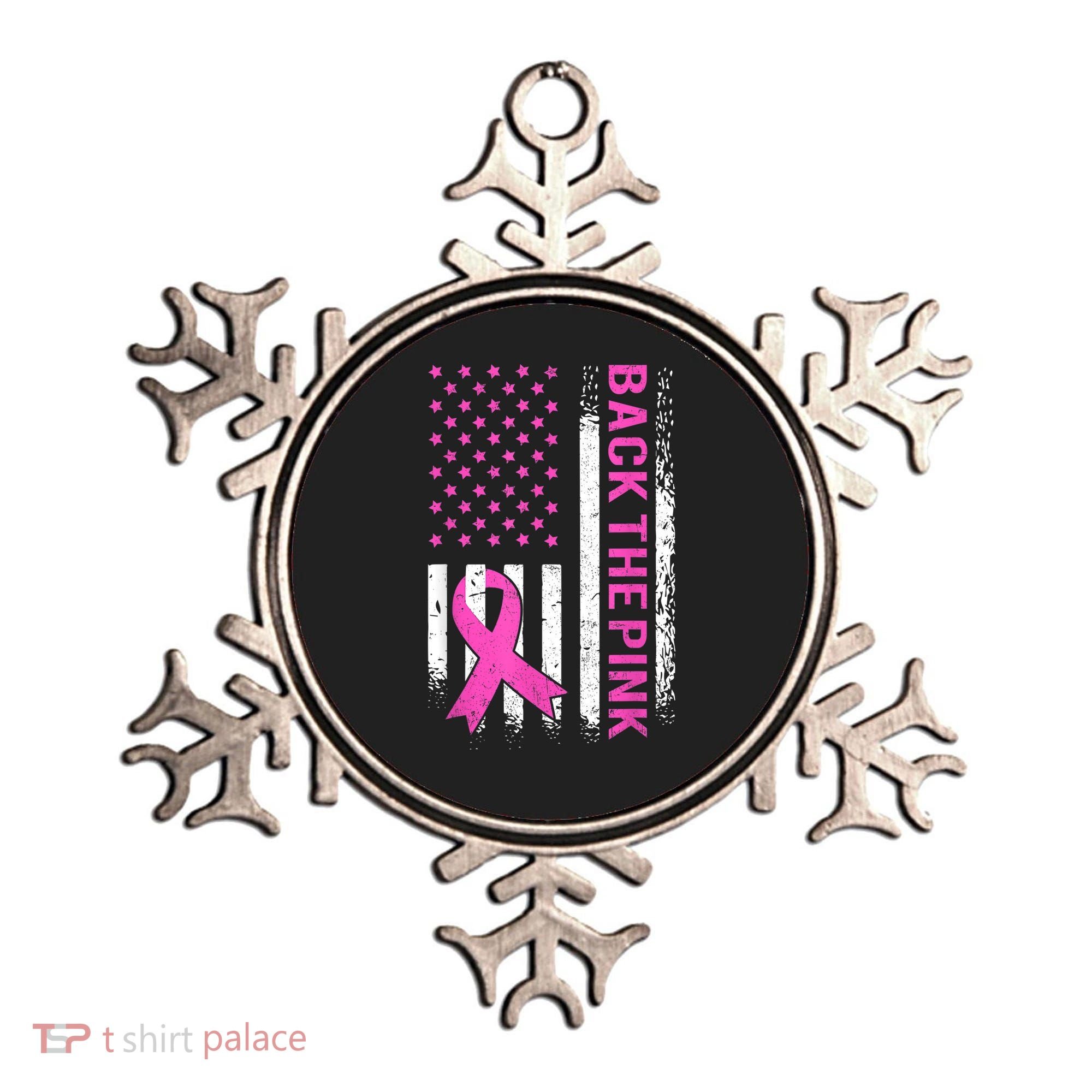 Back The Pink Breast Cancer Awareness American US Flag Ornament
