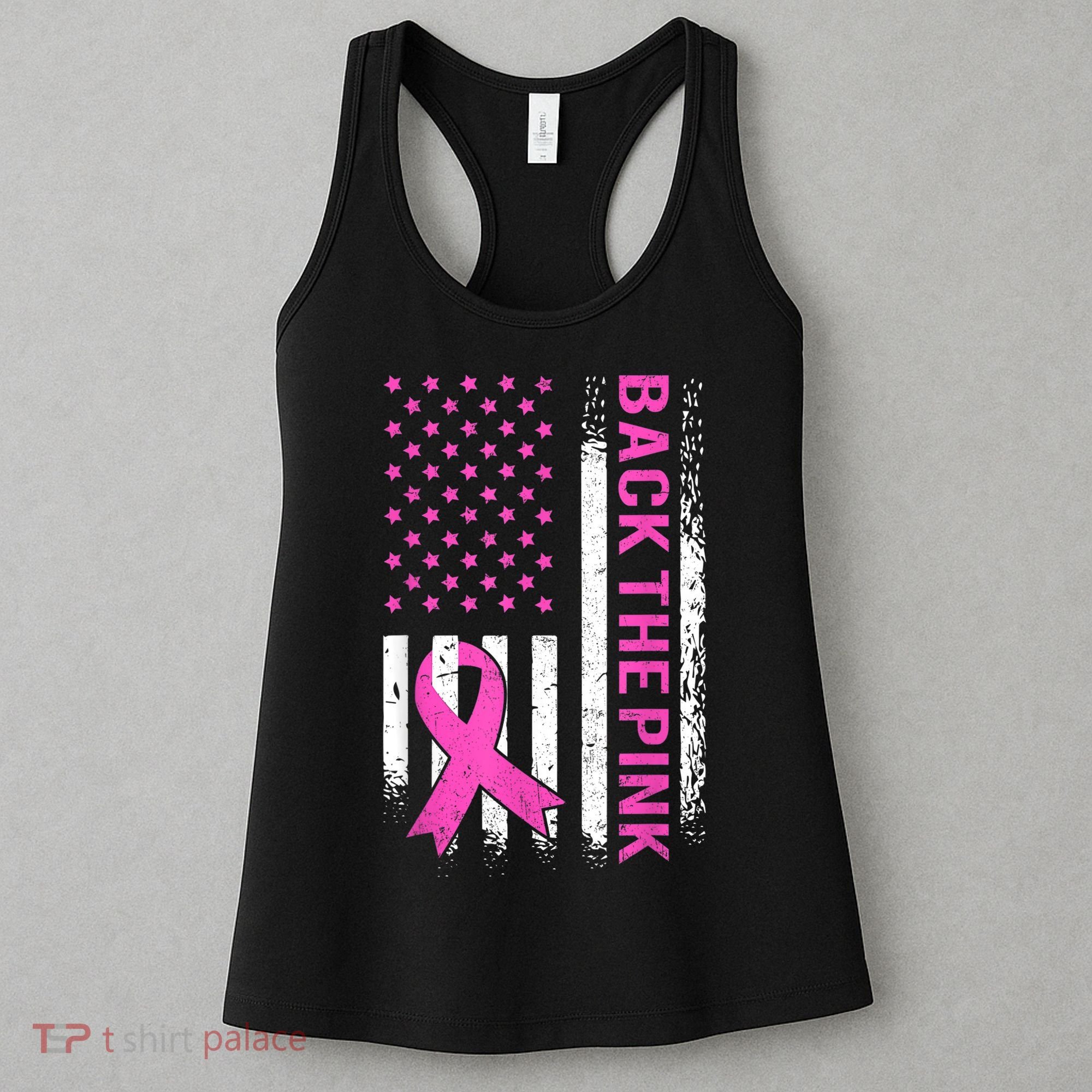 Back The Pink Breast Cancer Awareness American US Flag Women's Tank Top