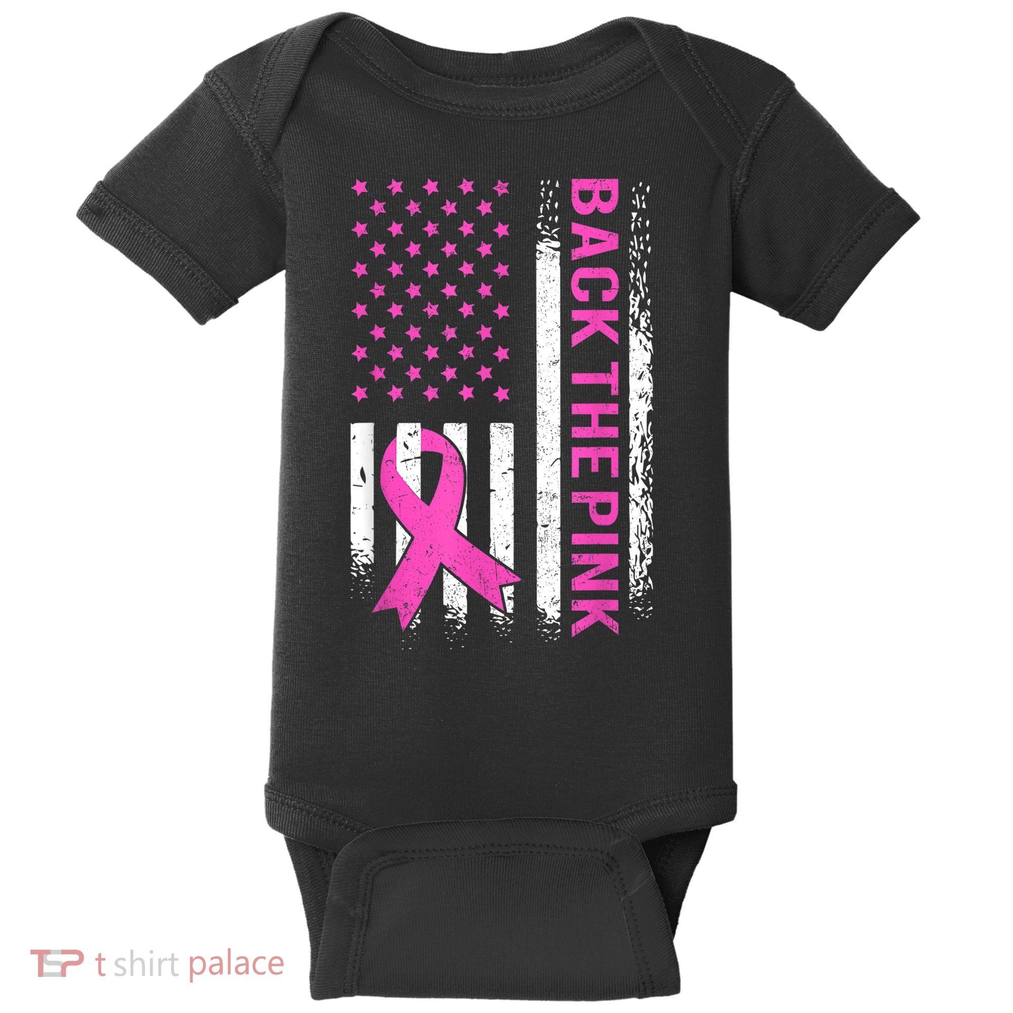 Back The Pink Breast Cancer Awareness American US Flag Baby Bodysuit