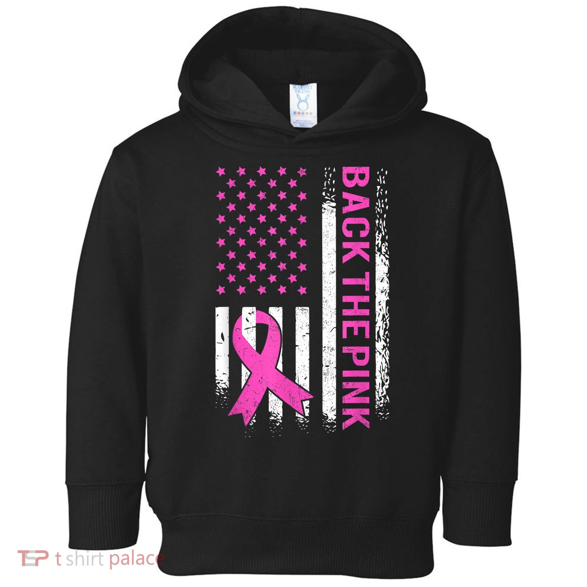 Back The Pink Breast Cancer Awareness American US Flag Toddler Hoodie