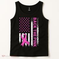 Back The Pink Breast Cancer Awareness American US Flag Tank Top thumb 2