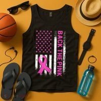 Back The Pink Breast Cancer Awareness American US Flag Tank Top thumb 4