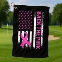 Back The Pink Breast Cancer Awareness American US Flag Golf Towel thumb 1