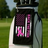 Back The Pink Breast Cancer Awareness American US Flag Golf Towel thumb 2