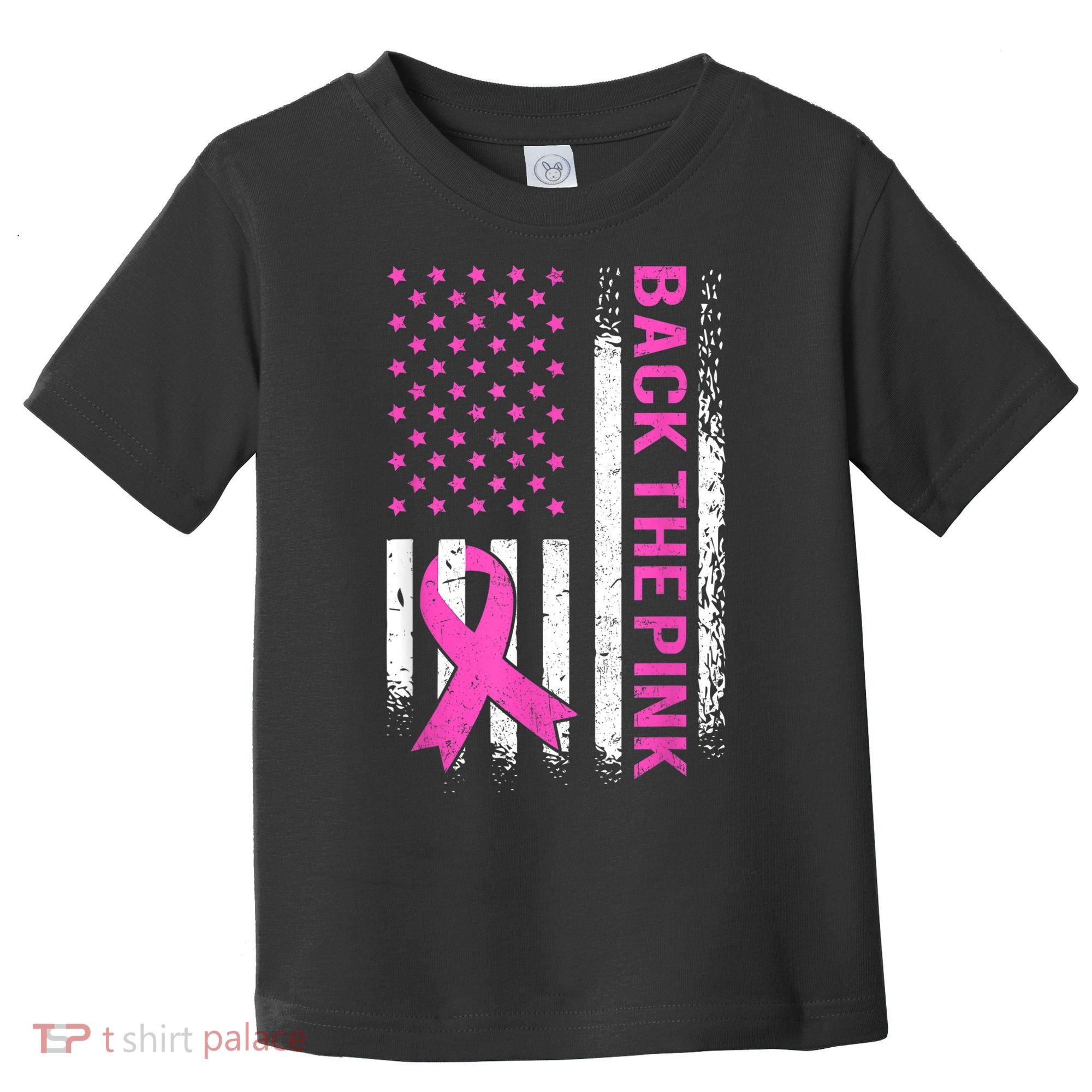 Back The Pink Breast Cancer Awareness American US Flag Toddler T-Shirt
