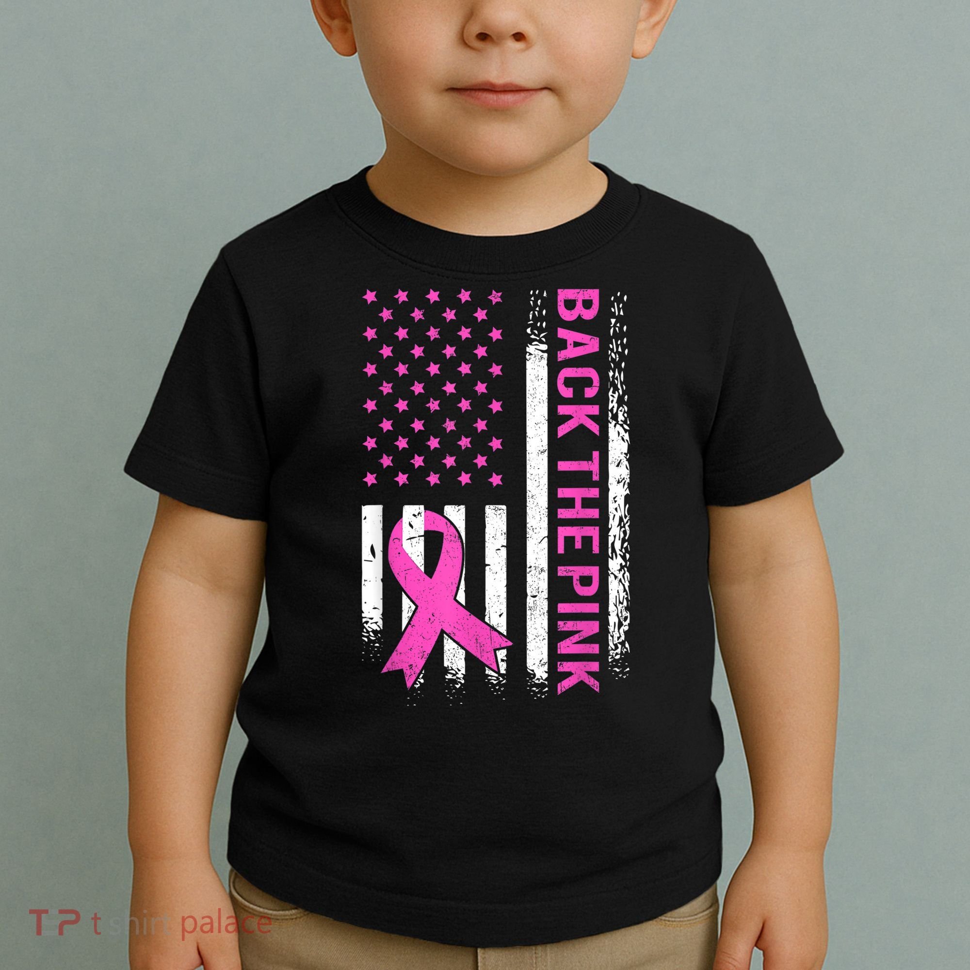 Back The Pink Breast Cancer Awareness American US Flag Toddler T-Shirt