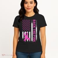 Back The Pink Breast Cancer Awareness American US Flag Women's T-Shirt thumb 4